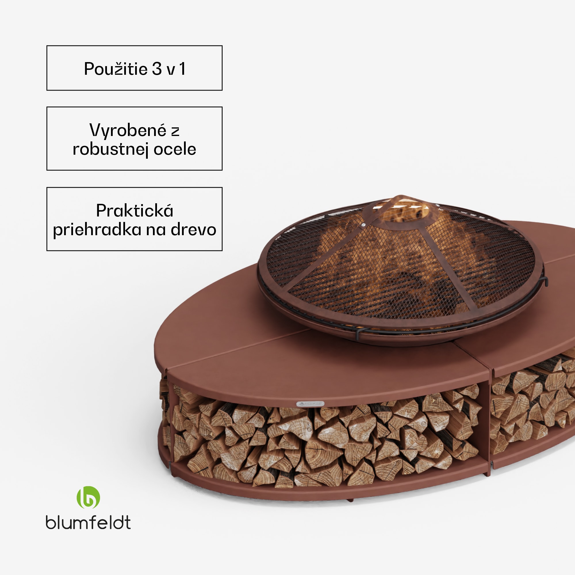 Blumfeldt Firebowl Ebeko 3 v 1, možno použiť ako gril alebo stôl, grilovací rošt + ochrana proti iskrám – Obrázok 2