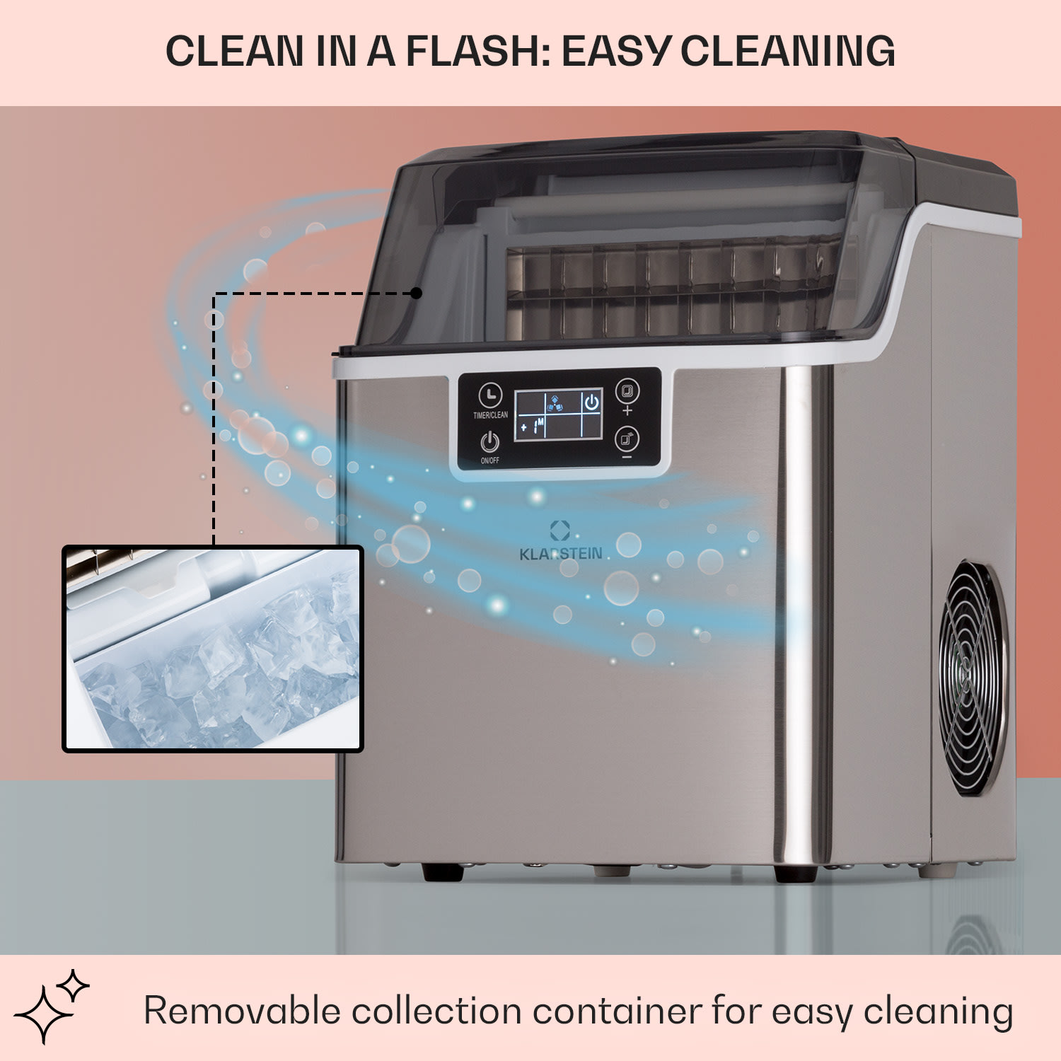 Klarstein Chios, výrobník ľadu, 20 kg/24 h, Auto-Clean, nádrž 3,2 l – Obrázok 5