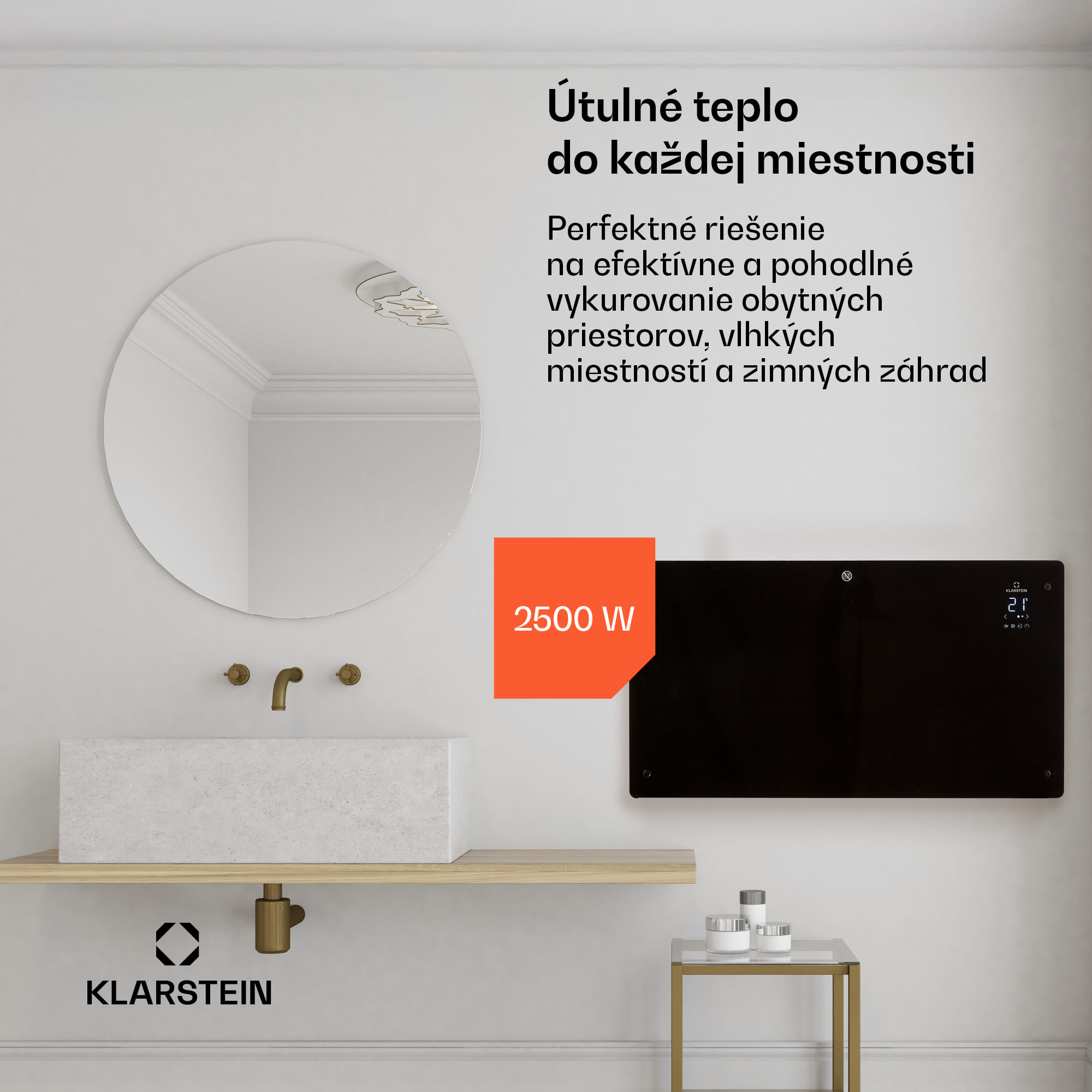 Klarstein Bansin Crystal Smart, konvektor, 2500 W, 5 - 50 °C, ovládanie cez aplikáciu – Obrázok 2