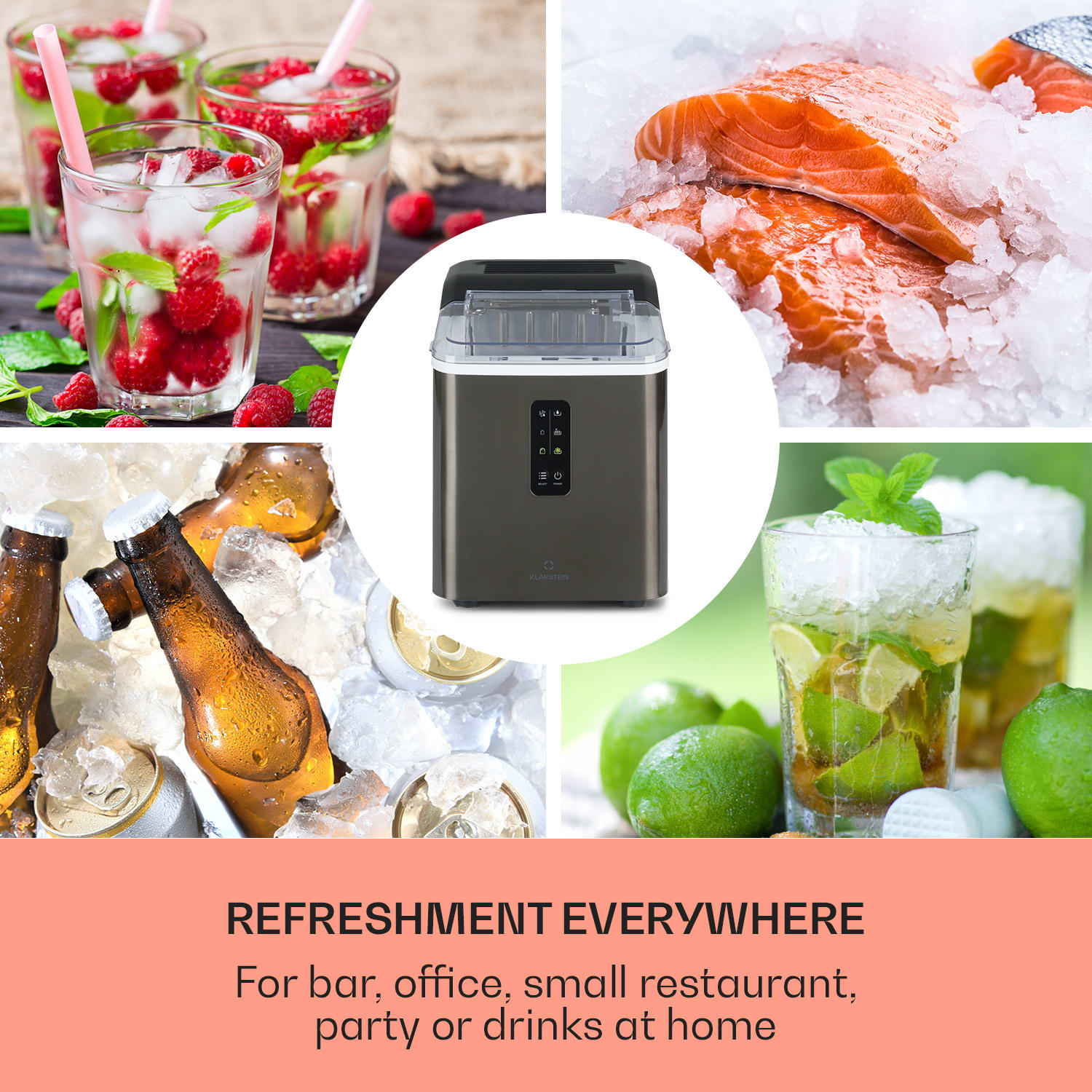 Klarstein Albaron Supreme, výrobník ľadu, tvar náboja, 12 kg/24 h, nádrž 1,5 l, nehrdzavejúca oceľ – Obrázok 3