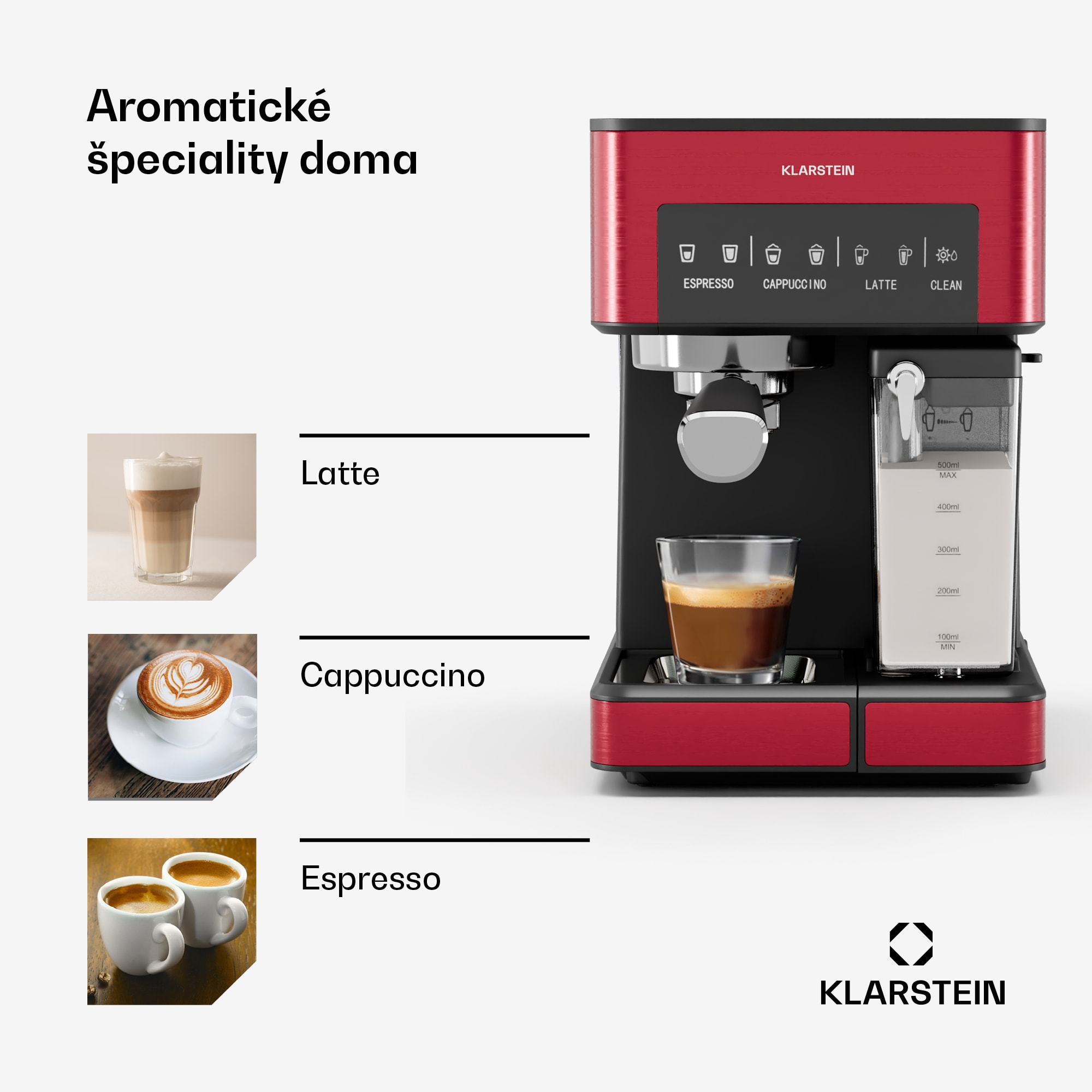 Klarstein 1,8 l kávovar s napeňovačom mlieka, 20 barový pákový kávovar, malý kávovar na mletú kávu s výkonom 1350 W, baristický kávovar na ľadovú kávu cappuccino latte espresso – Obrázok 3