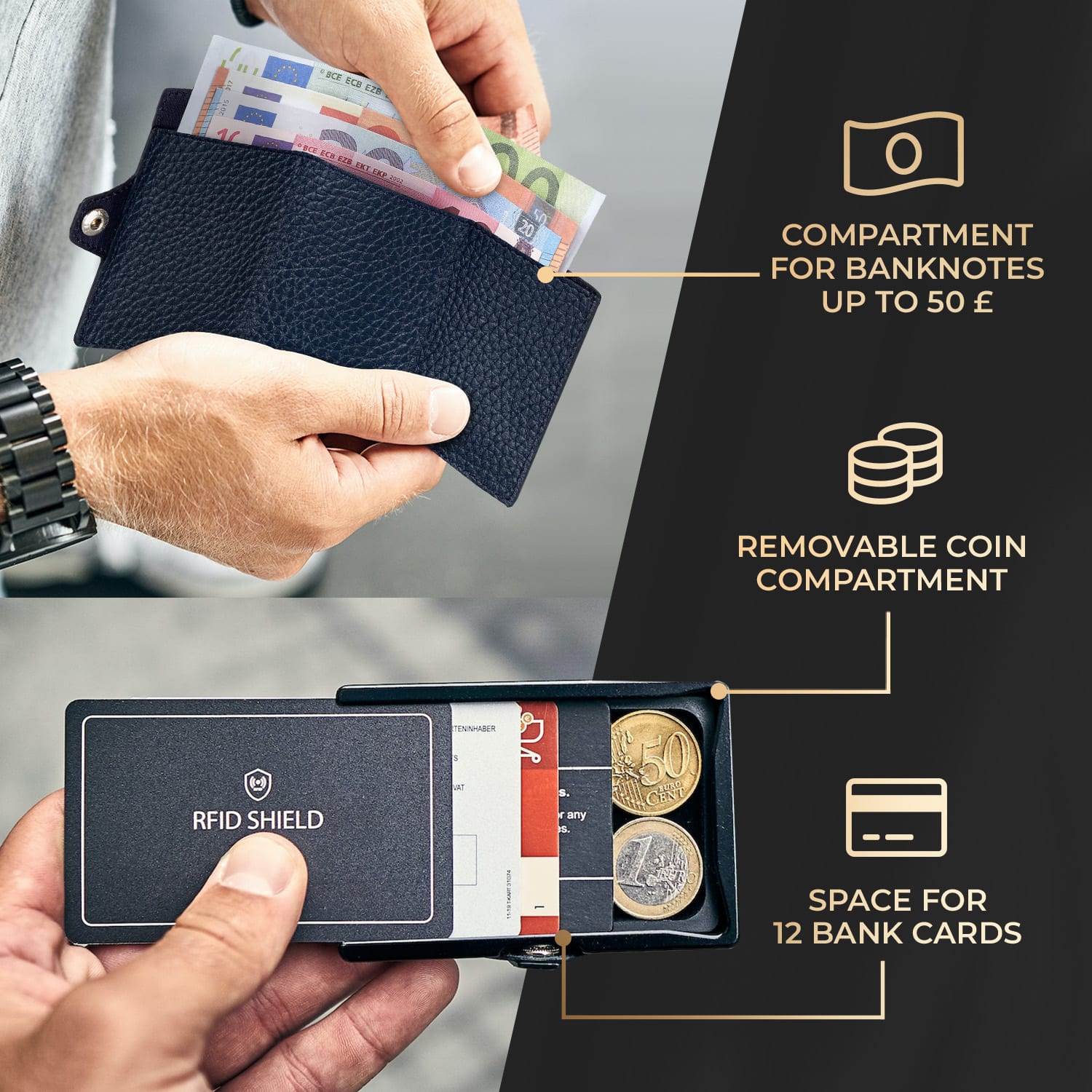 Slimpuro ZNAP Airtag Wallet, 12 kariet, priehradka na mince, 8,9 x 1,8 x 6,3 cm (Š x V x H), ochrana RFID – Obrázok 2