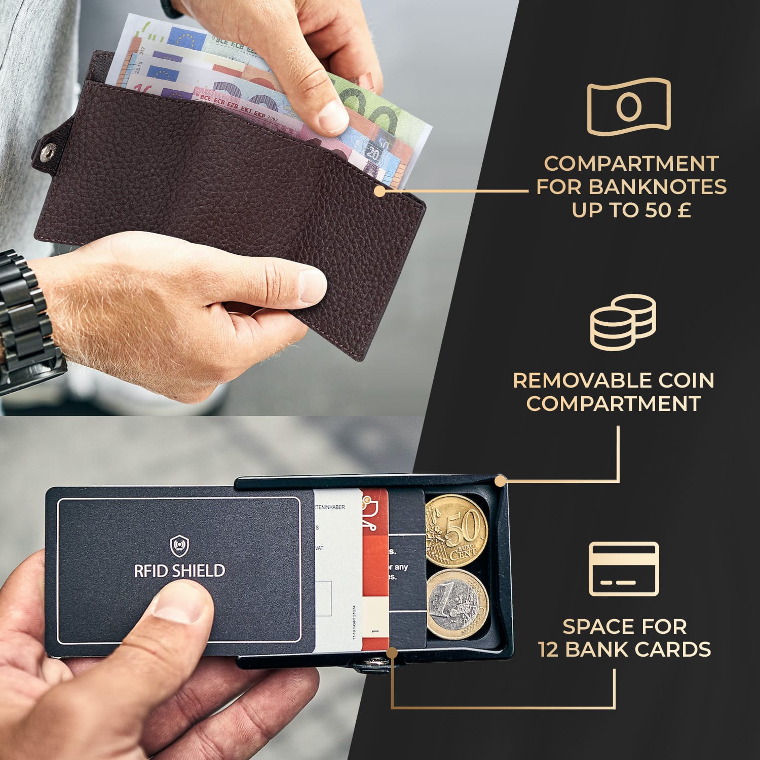 Slimpuro ZNAP Airtag Wallet, 12 kariet, priehradka na mince, 8,9 x 1,8 x 6,3 cm (Š x V x H), ochrana RFID – Obrázok 2