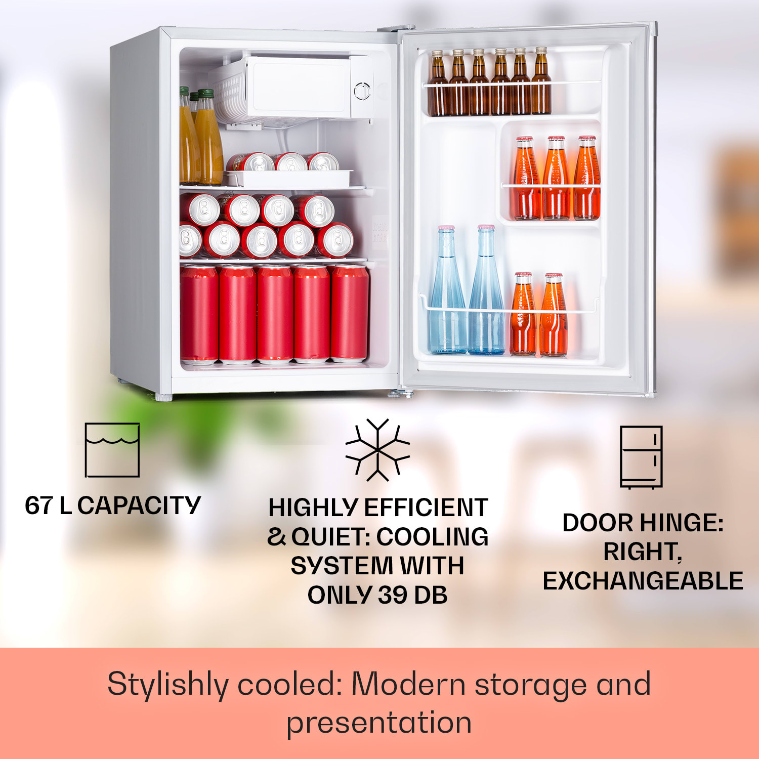 Klarstein Fargo 67, minibar, chladnička 67 l, mraznička 4 l, kompaktná – Obrázok 2