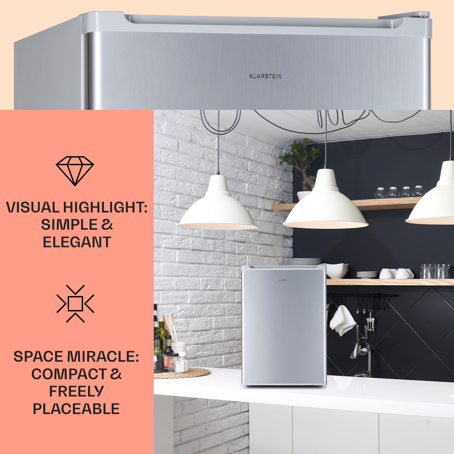 Klarstein Fargo 67, minibar, chladnička 67 l, mraznička 4 l, kompaktná – Obrázok 3