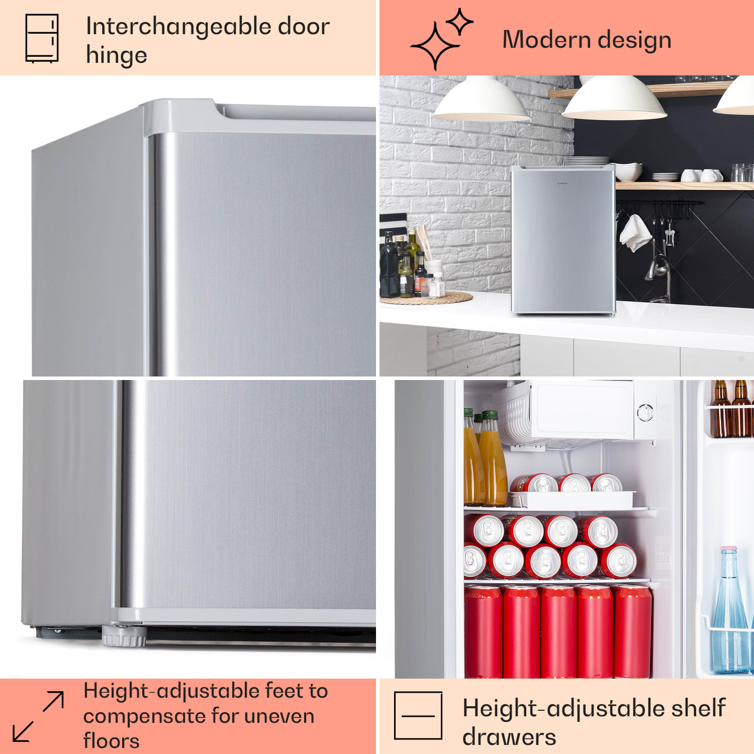 Klarstein Fargo 67, minibar, chladnička 67 l, mraznička 4 l, kompaktná – Obrázok 5