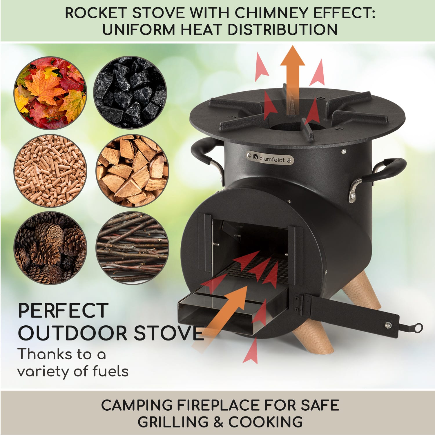 Blumfeldt Oshima Rocket Stove Camping Stove šetrný k životnému prostrediu mobilná oceľ – Obrázok 3
