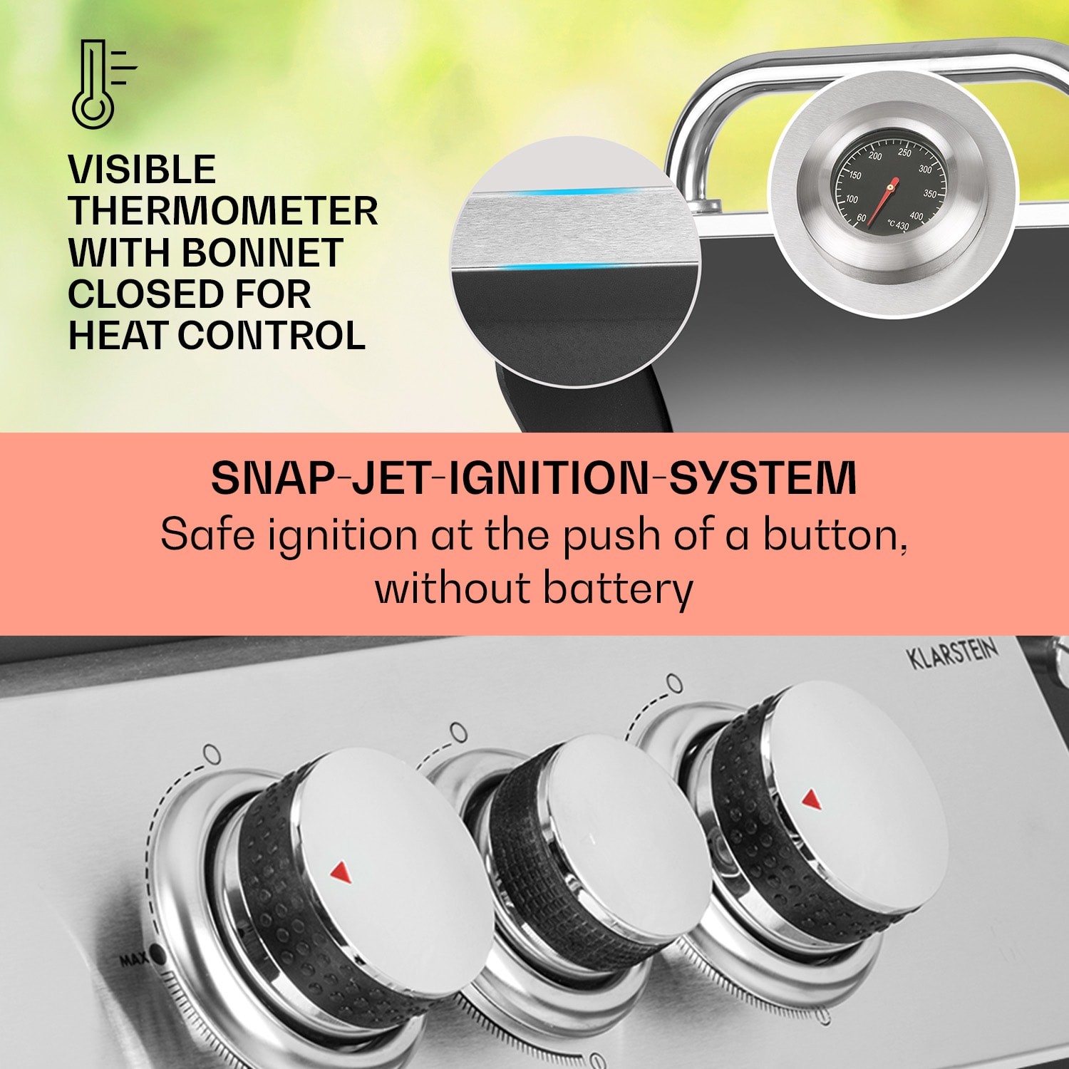 Klarstein Tomahawk 3.1 S, plynový gril, 3x3,6kW horák + 2,7 kW bočný horák, 60x45cm, gril, nehrdzavejúca oceľ – Obrázok 4