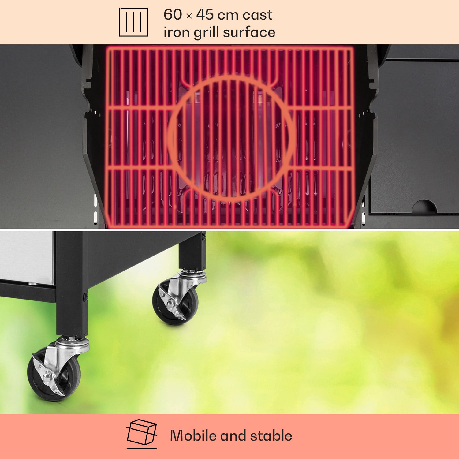 Klarstein Tomahawk 3.1 S, plynový gril, 3x3,6kW horák + 2,7 kW bočný horák, 60x45cm, gril, nehrdzavejúca oceľ – Obrázok 5