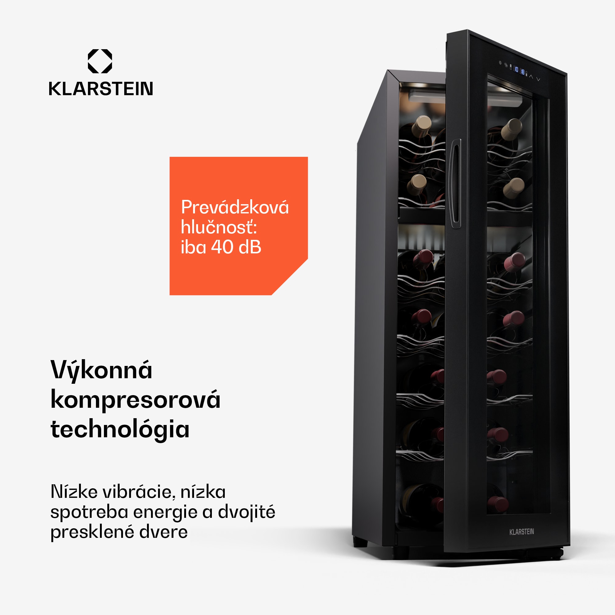Klarstein Shiraz 18 Duo, chladnička na víno, 2 zóny, 53 l/18 fliaš, 5-18 / 5-18 °C, dotykové ovládanie – Obrázok 2