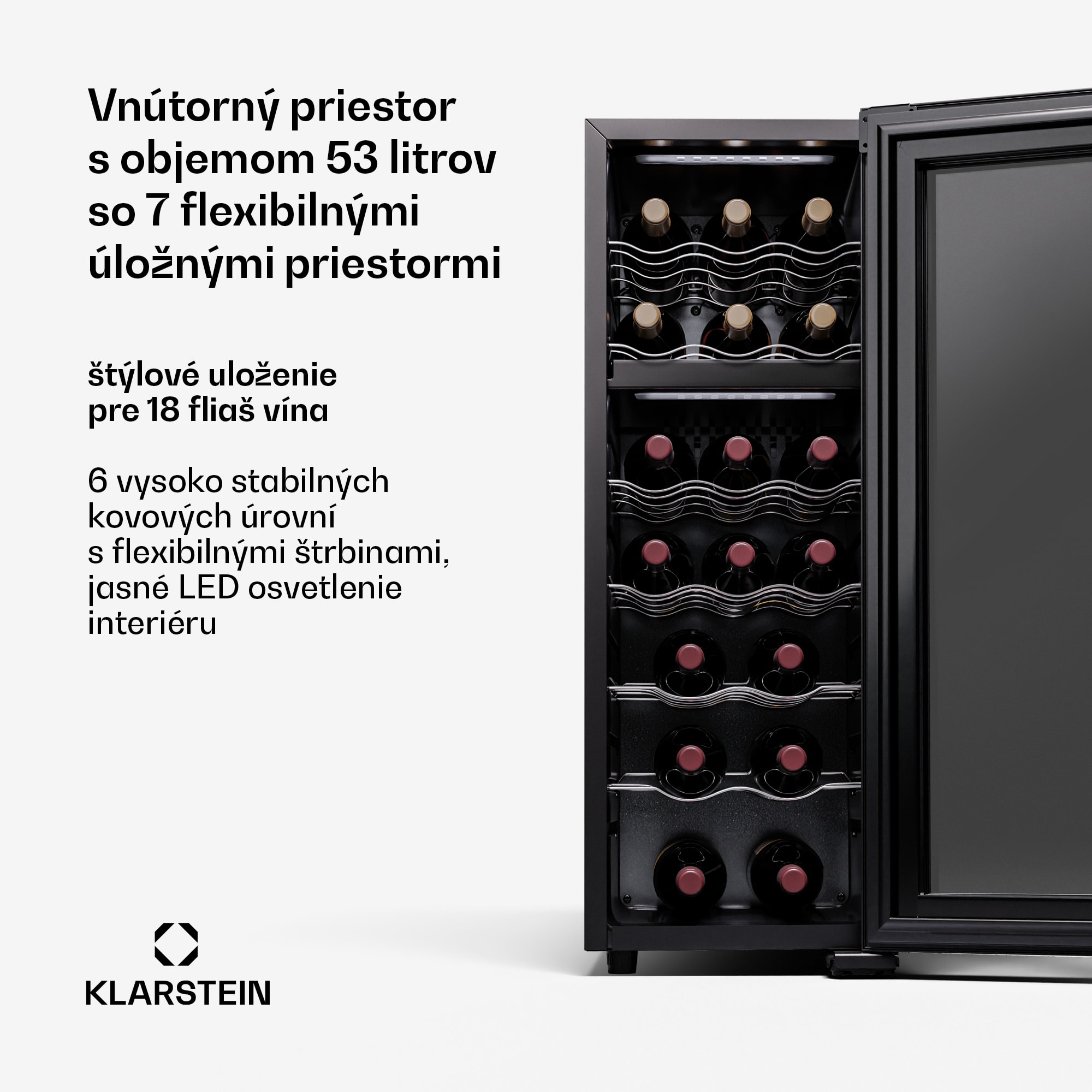 Klarstein Shiraz 18 Duo, chladnička na víno, 2 zóny, 53 l/18 fliaš, 5-18 / 5-18 °C, dotykové ovládanie – Obrázok 4