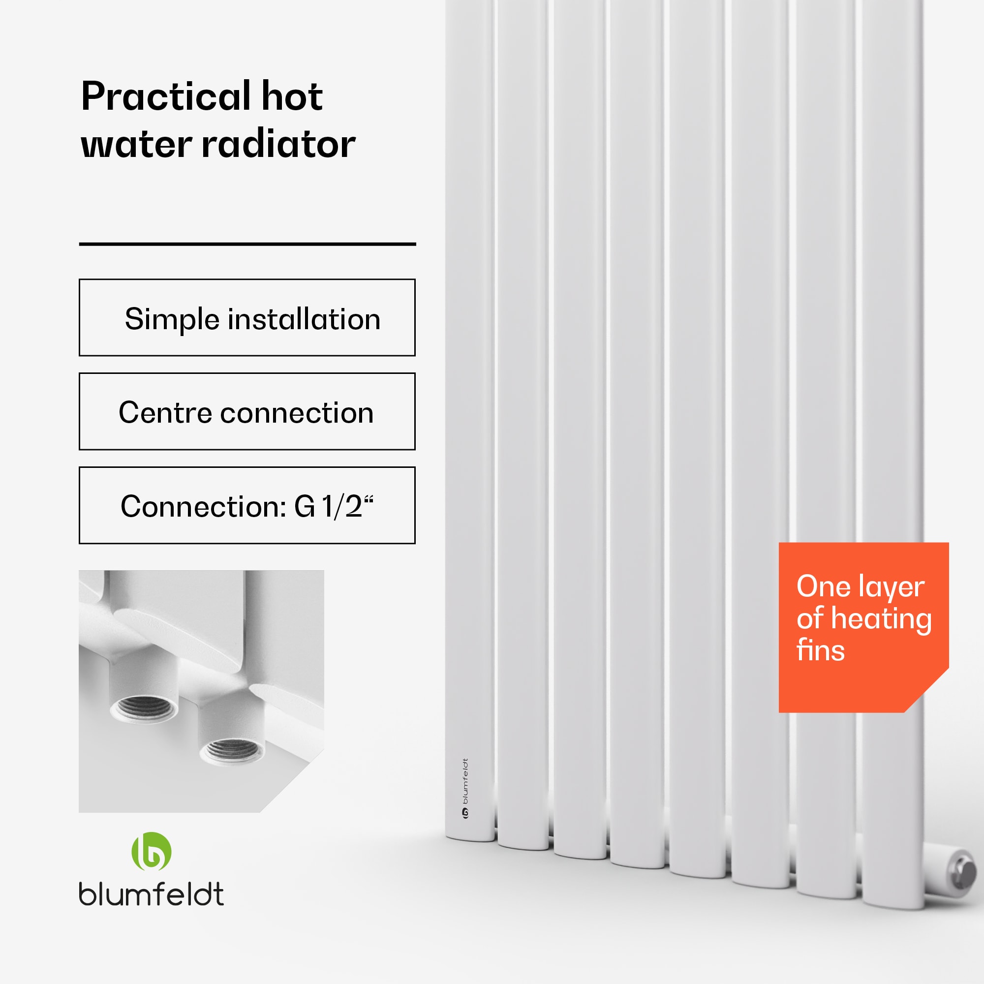 Blumfeldt Tallheo, 47 x 160, radiátor, rúrkový radiátor, 728 W, teplá voda, 1/2 – Obrázok 3