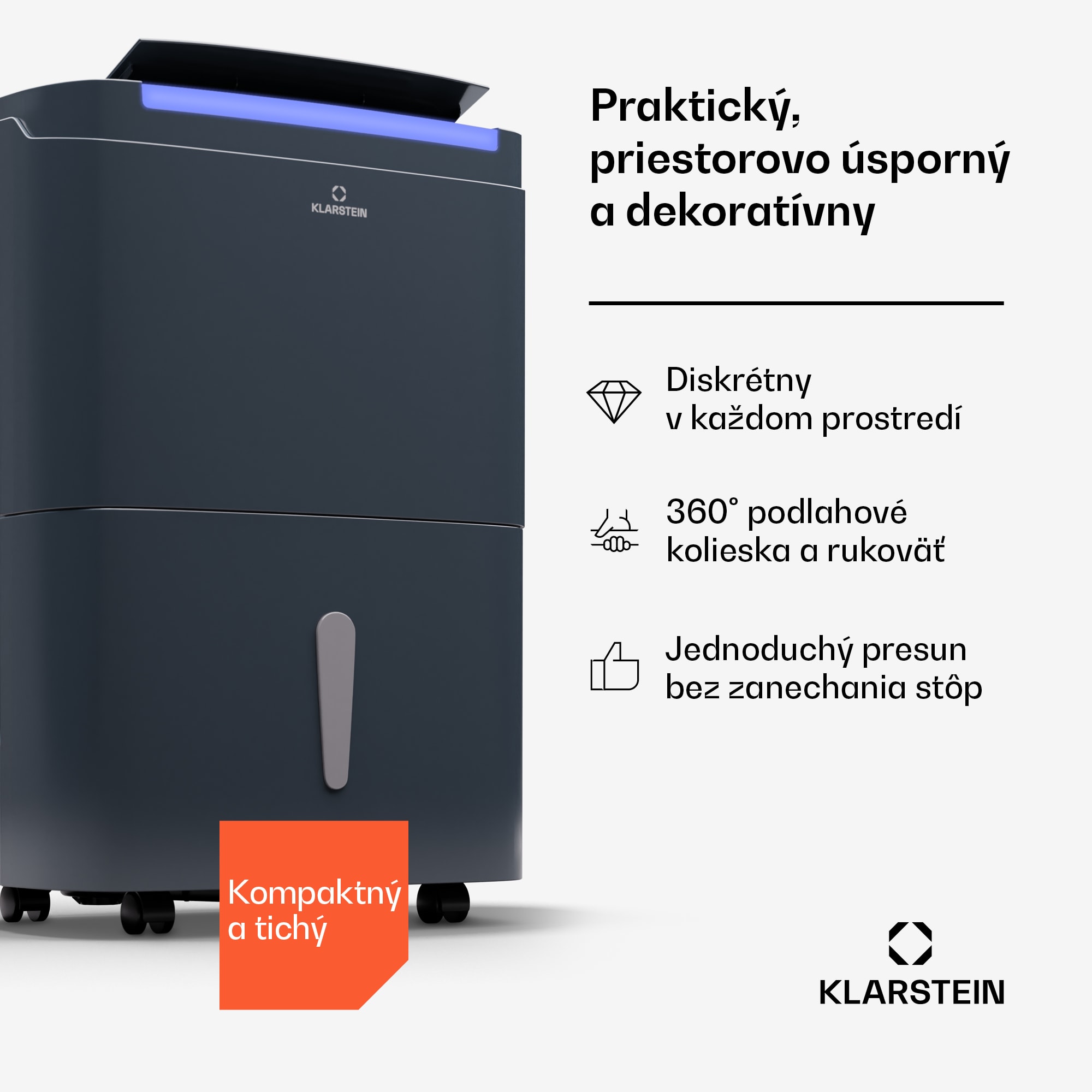 Klarstein DryFy Connect 40 Smart, Odvlhčovač, WiFi, Kompresia, 40l/d, 60-70m² – Obrázok 2