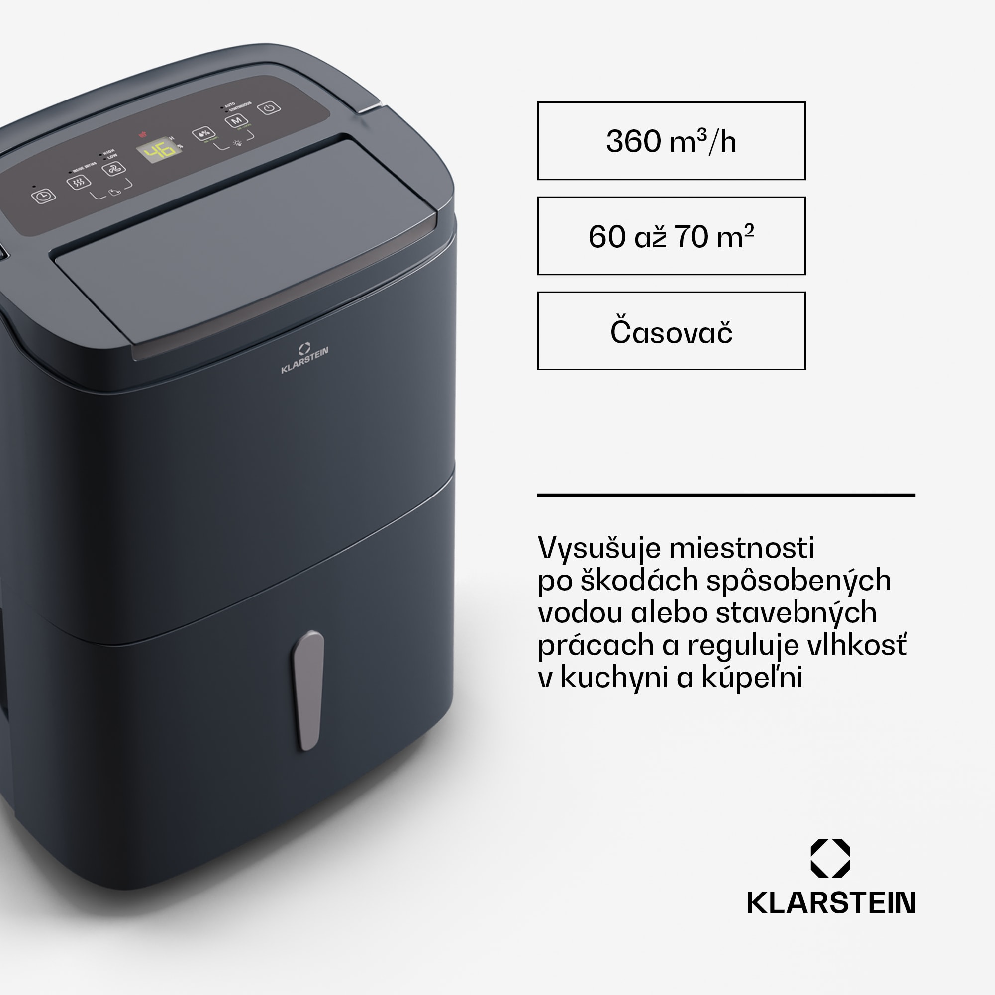 Klarstein DryFy Connect 40 Smart, Odvlhčovač, WiFi, Kompresia, 40l/d, 60-70m² – Obrázok 4