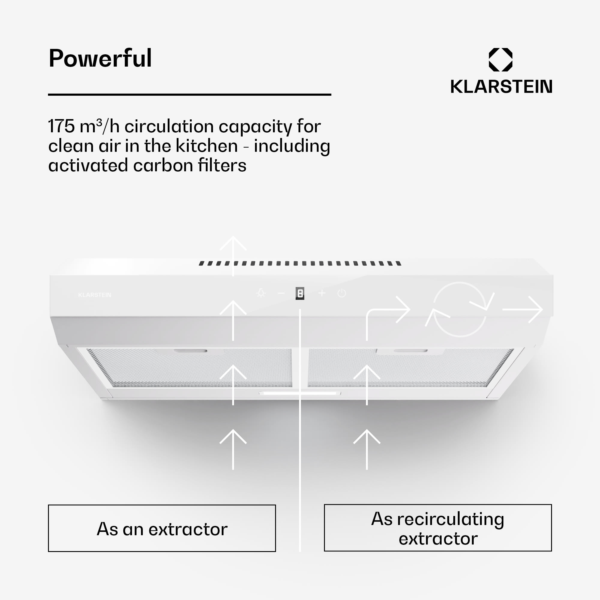 Klarstein Contempo Neo, digestor, podskrinkový, recirkulácia, 175 m³/h, SenseControl, integrované dotykové ovládanie, nehrdzavejúca oceľ / akrylové sklo – Obrázok 3