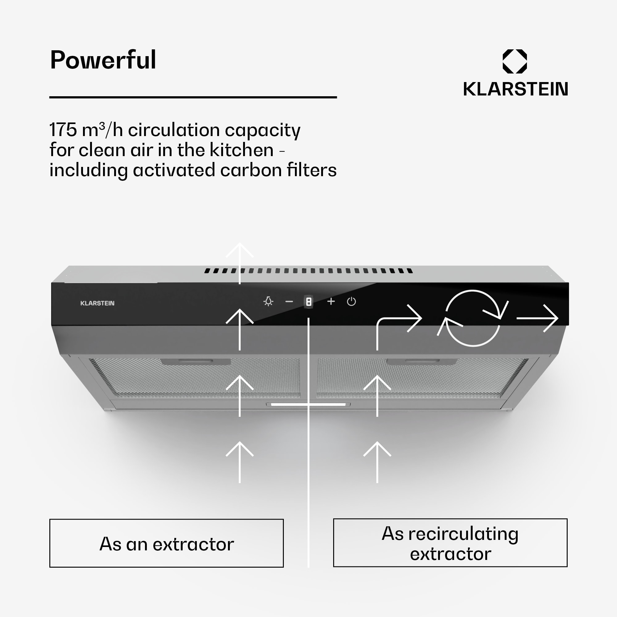 Klarstein Contempo Neo, digestor, podskrinkový, recirkulácia, 175 m³/h, SenseControl, integrované dotykové ovládanie – Obrázok 3