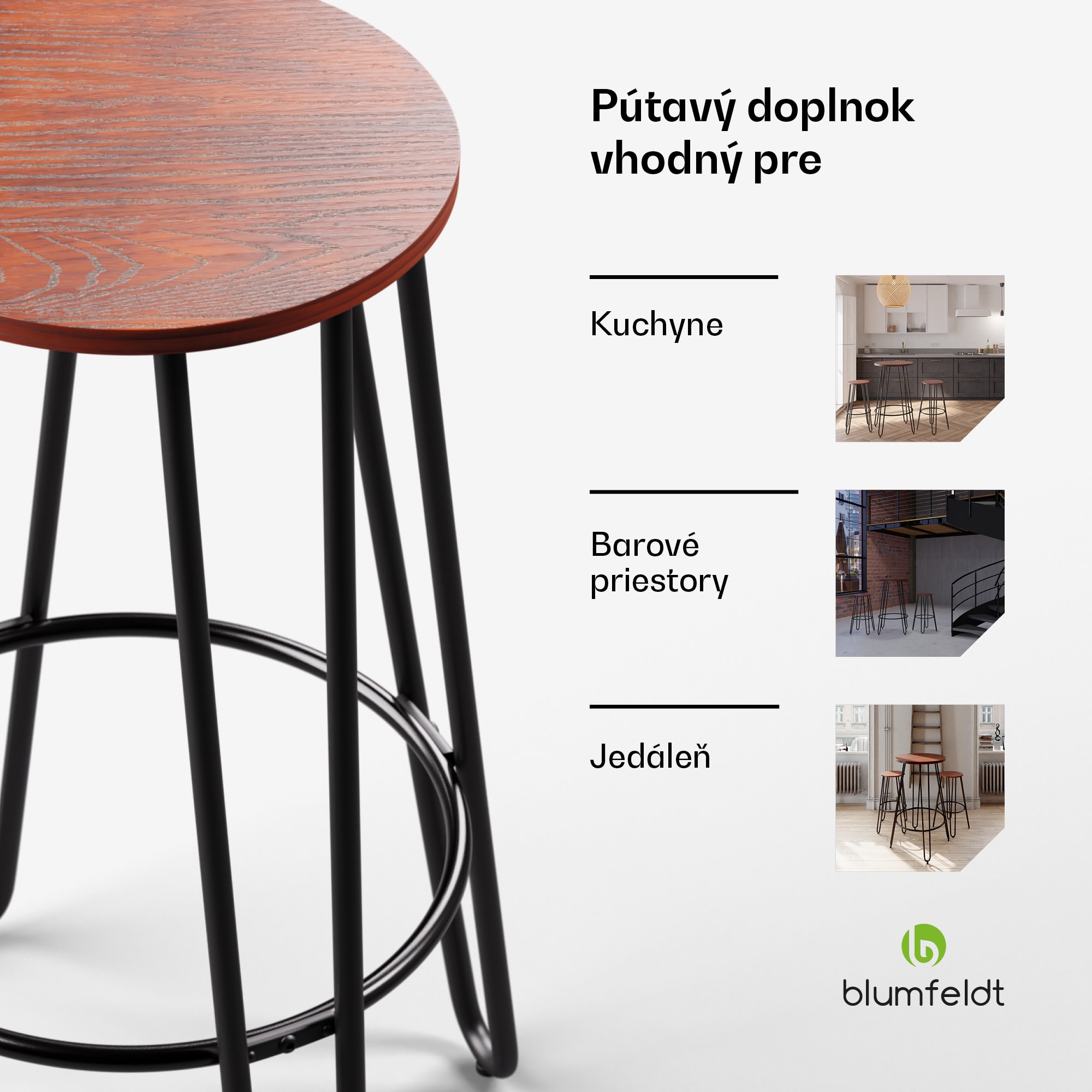 Blumfeldt Bistro stolička Hamilton 1 ks. Drevený oceľový rám Ø 33 cm – Obrázok 3
