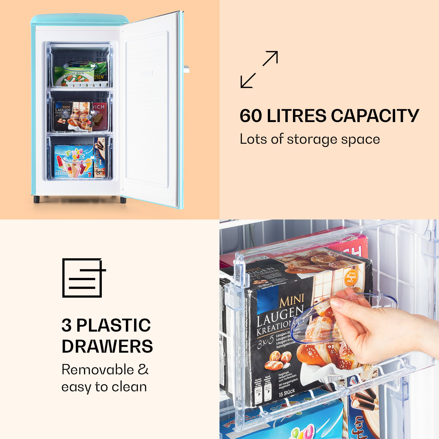 Klarstein Laika 60L, mraznička, 60 l, 3 zásuvky, teplota: -18 až 0 °C – Obrázok 4