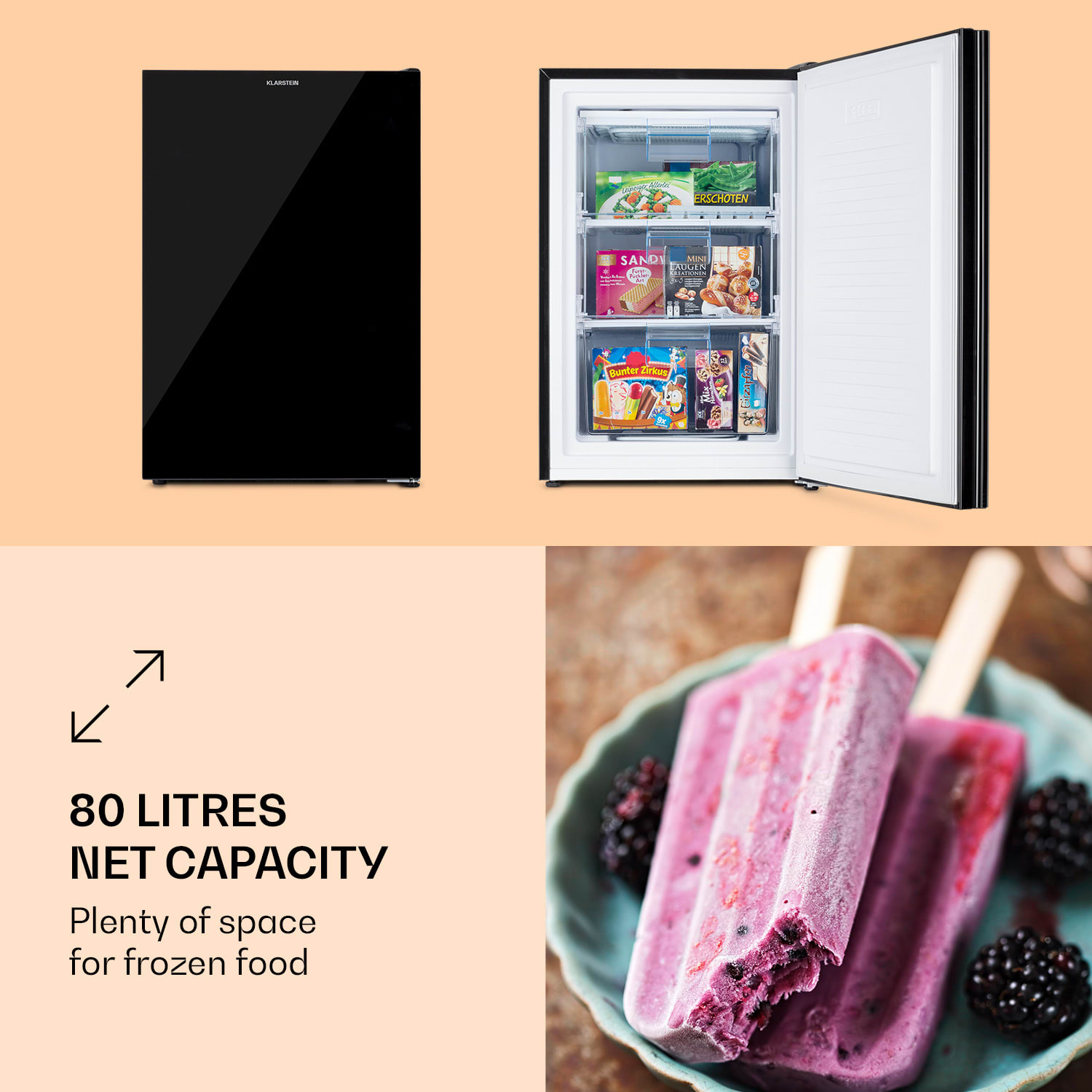 Klarstein Pluto 80L, mraznička, 4-hviezdičková, 80 l, do -18 °C – Obrázok 3