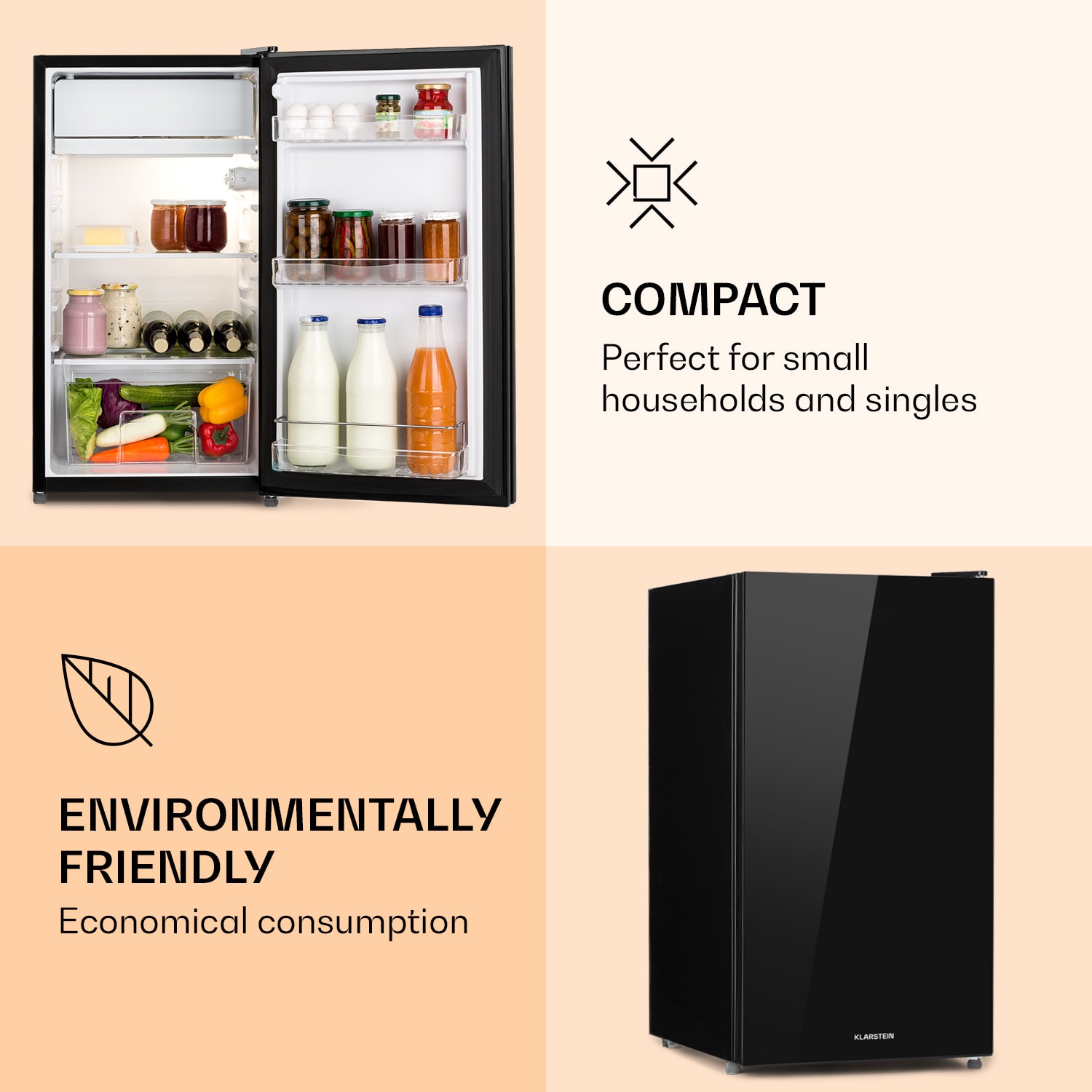 Klarstein Luminance Frost, chladnička, 91 l, energet. trieda F, priečinok na zeleninu, 2 sklenené police, čierna – Obrázok 4