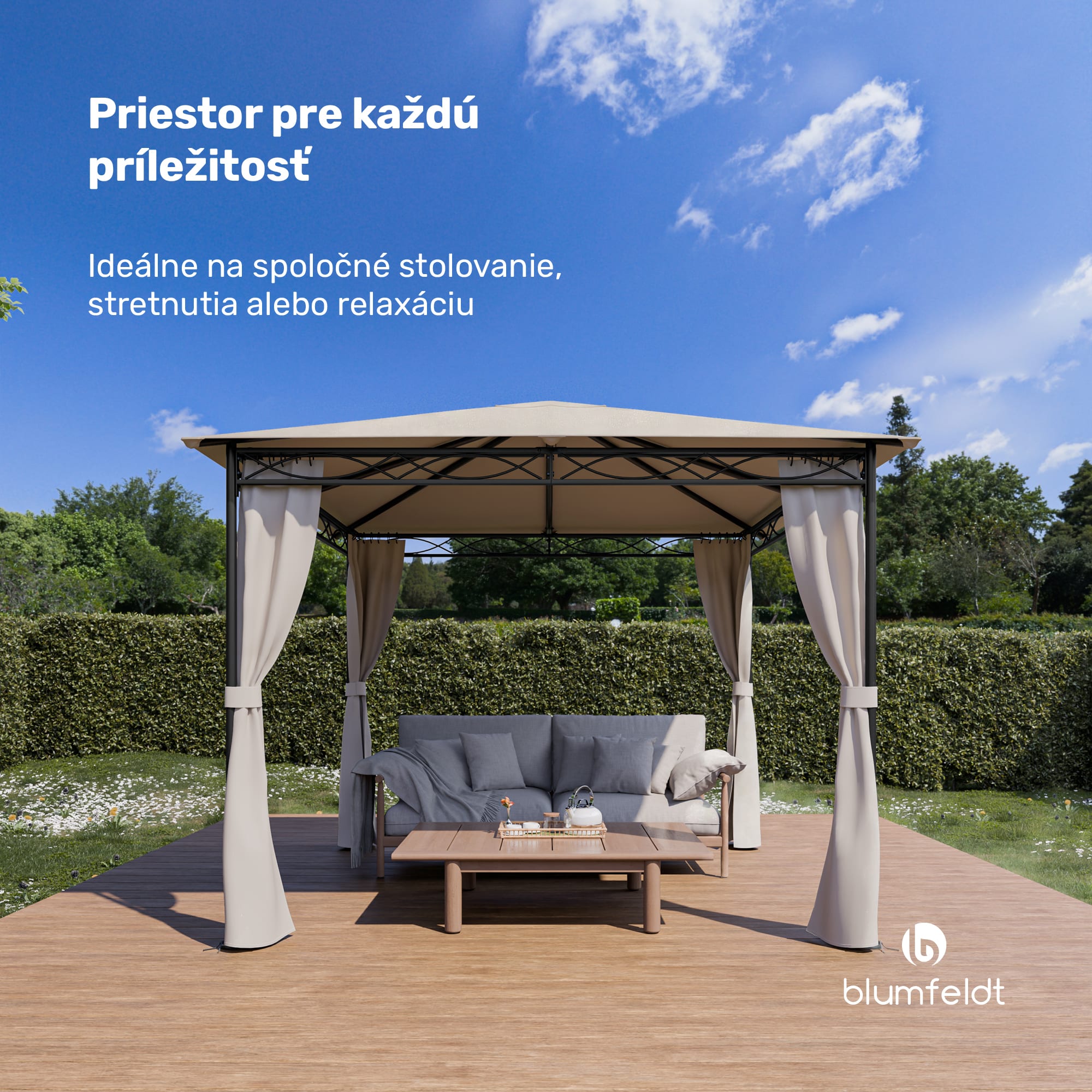 Blumfeldt Mondo, záhradný altánok, párty stan, 295 x 262 x 295, oceľ, polyester, béžový – Obrázok 2