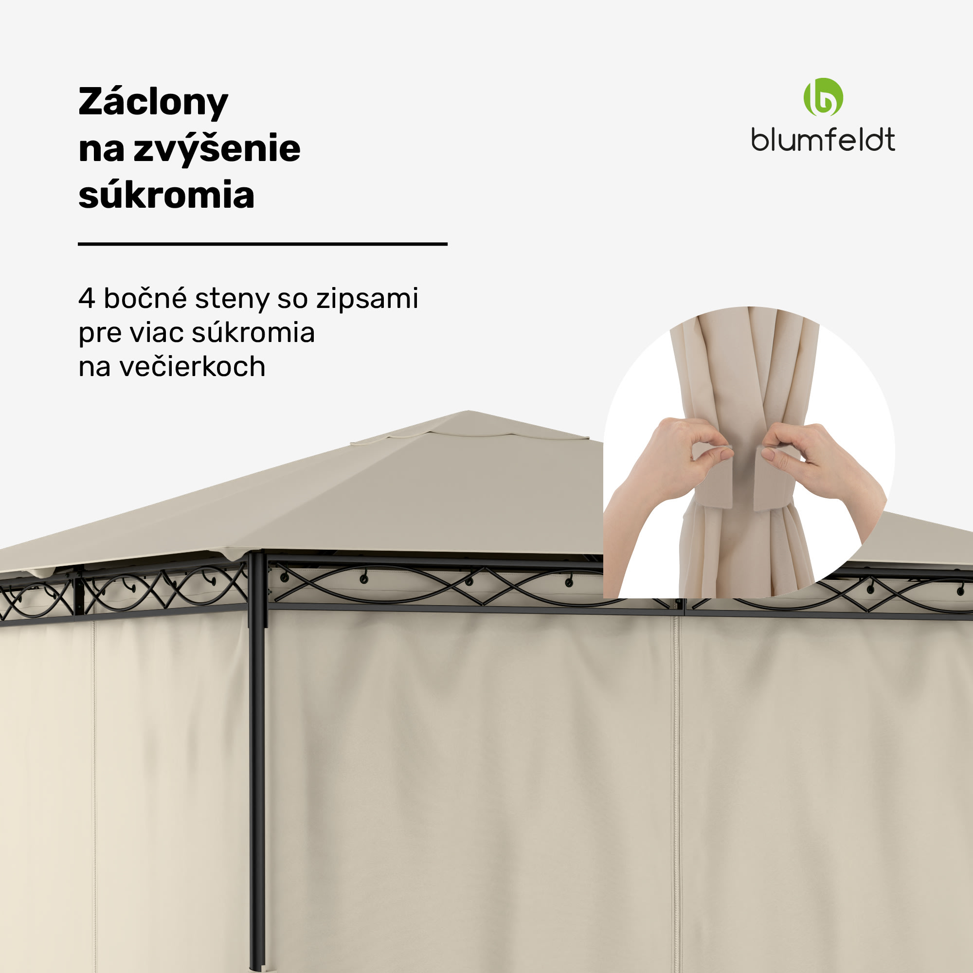 Blumfeldt Mondo, záhradný altánok, párty stan, 295 x 262 x 295, oceľ, polyester, béžový – Obrázok 4
