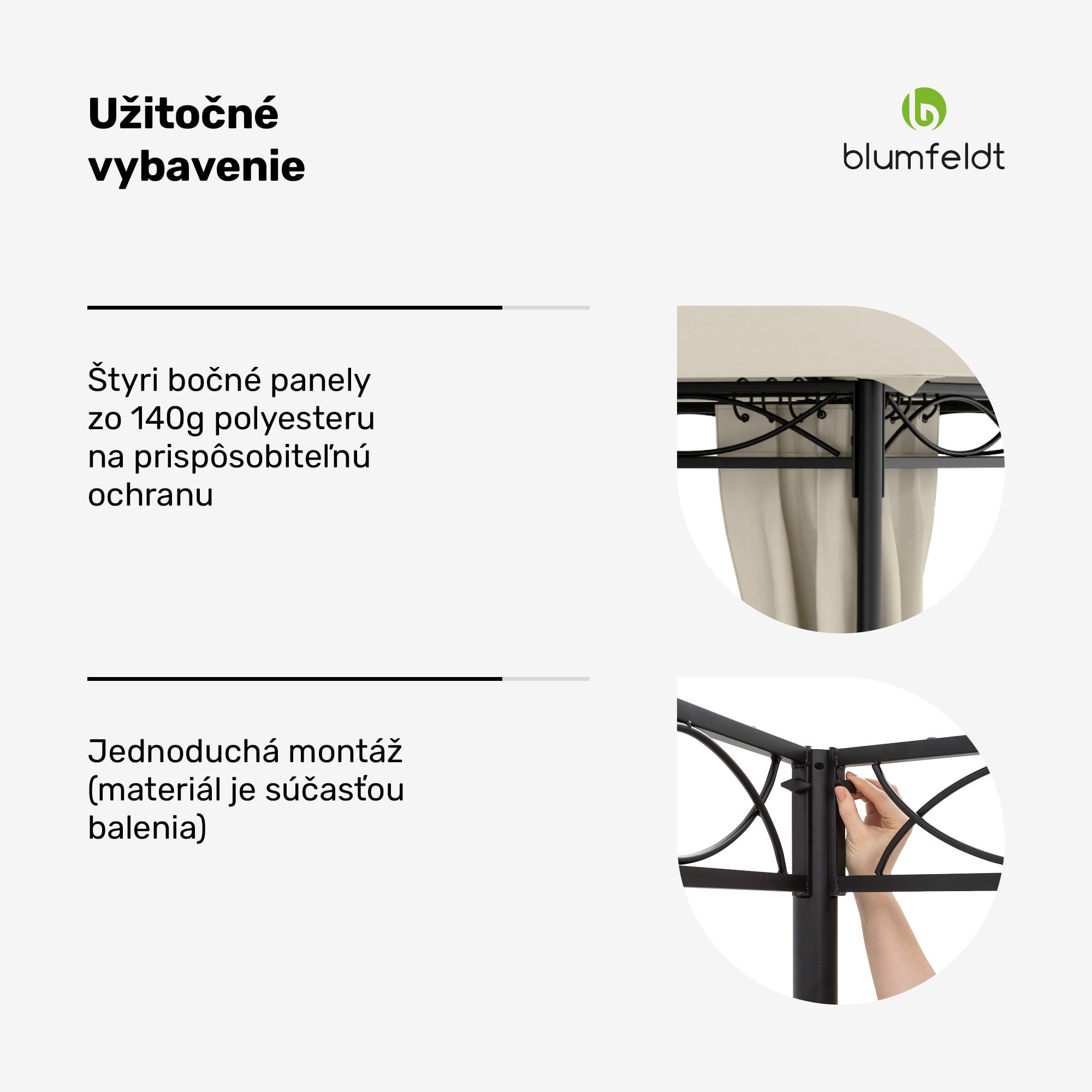 Blumfeldt Mondo, záhradný altánok, párty stan, 295 x 262 x 295, oceľ, polyester, béžový – Obrázok 5