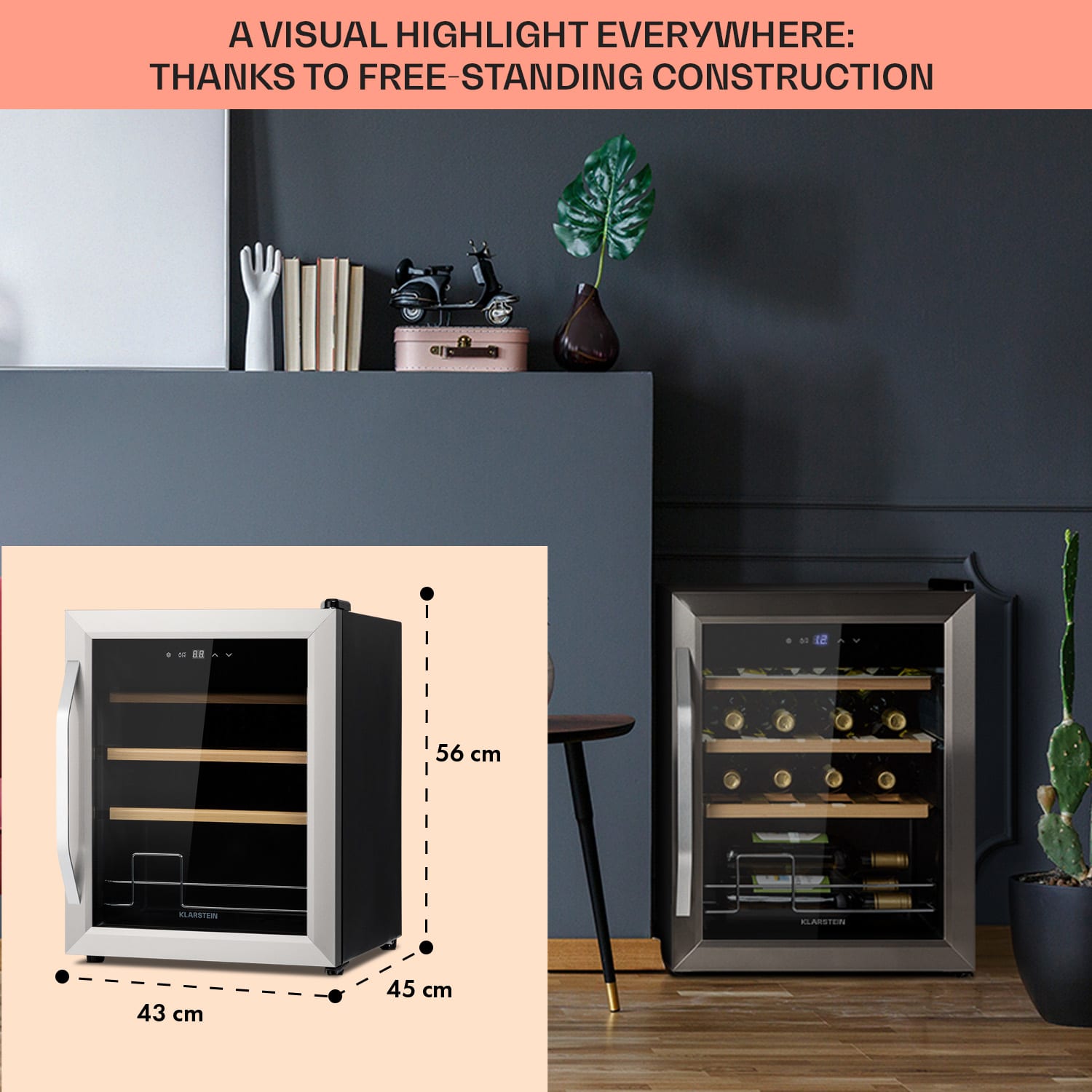 Klarstein Vinamour 16 Uno, vinotéka, 42 l, 16 fliaš, 5-18°C, 41 dB, sklo – Obrázok 4