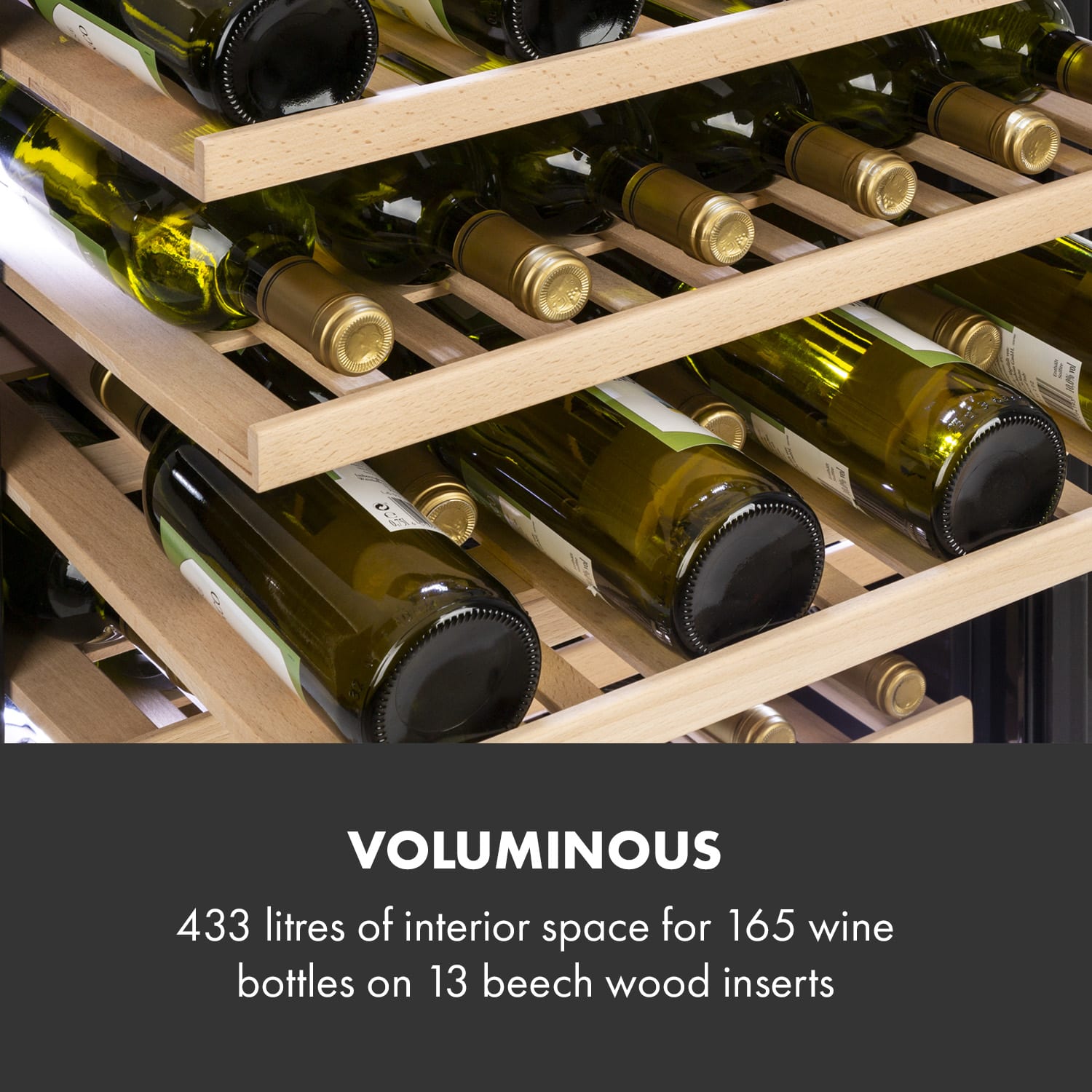 Klarstein Vinovilla Onyx Grande, veľkoobjemová vinotéka, 433 l, 165 fliaš, čierna – Obrázok 5
