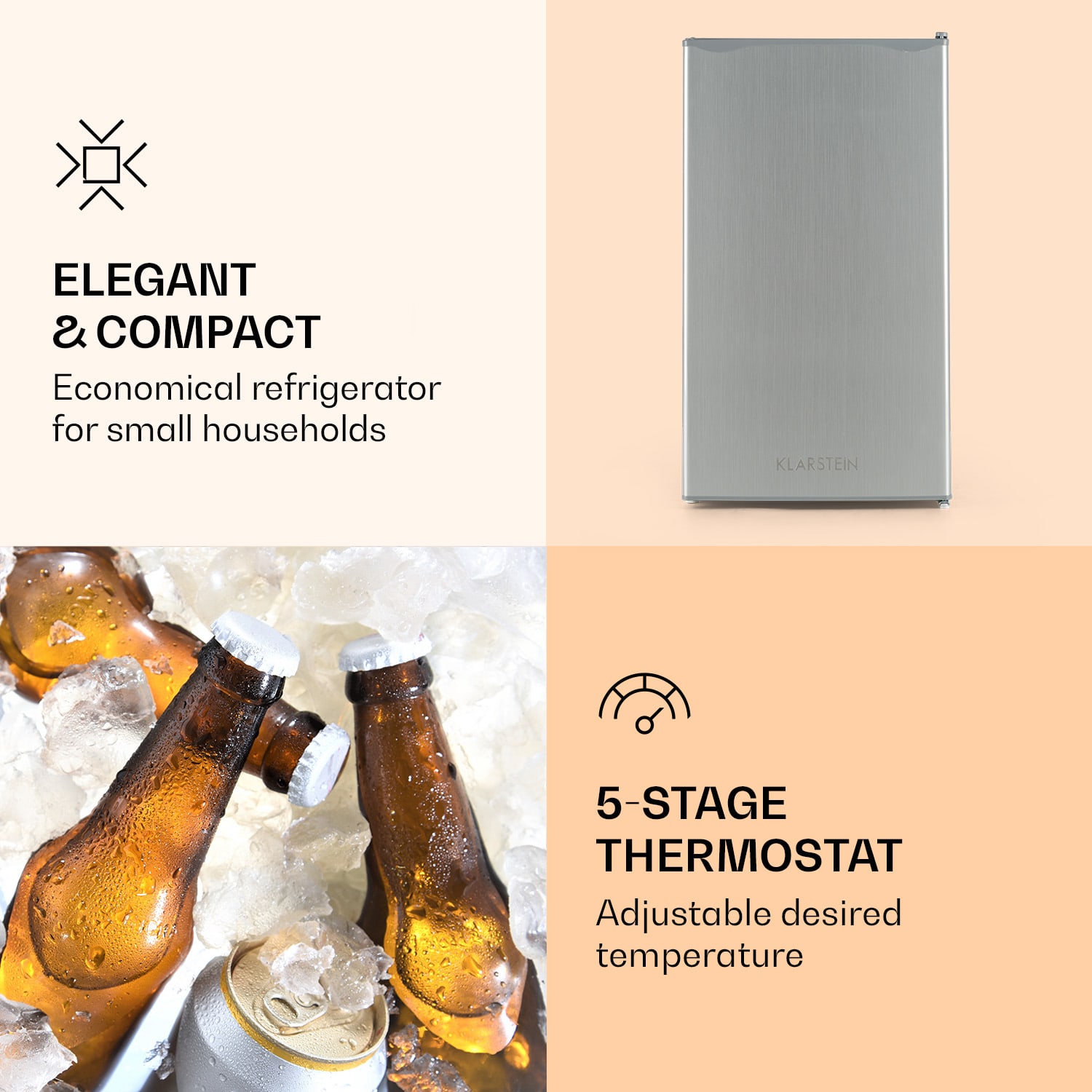 Klarstein Alleinversorger, chladnička, 91 l, energet. trieda F, 2 poschodia mraziaceho priečinku, nehrdzavejúca oceľ – Obrázok 2