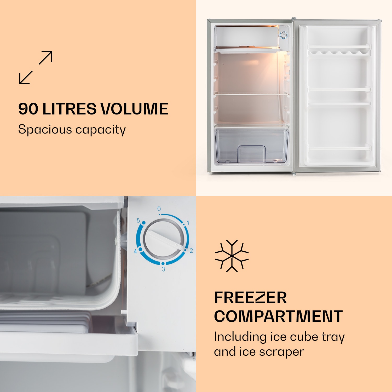 Klarstein Alleinversorger, chladnička, 91 l, energet. trieda F, 2 poschodia mraziaceho priečinku, nehrdzavejúca oceľ – Obrázok 3