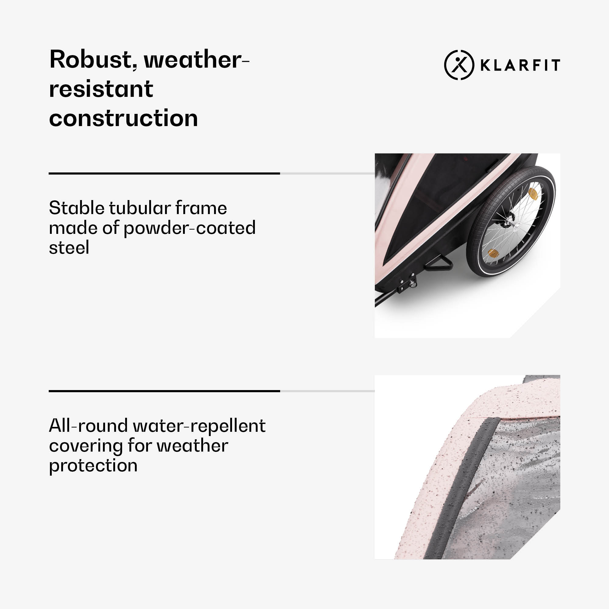 KLARFIT GoKiddo, príves na bicykel, príves/kočík, skladací, integrované brzdy, rastúci, pre 2 deti – Obrázok 4