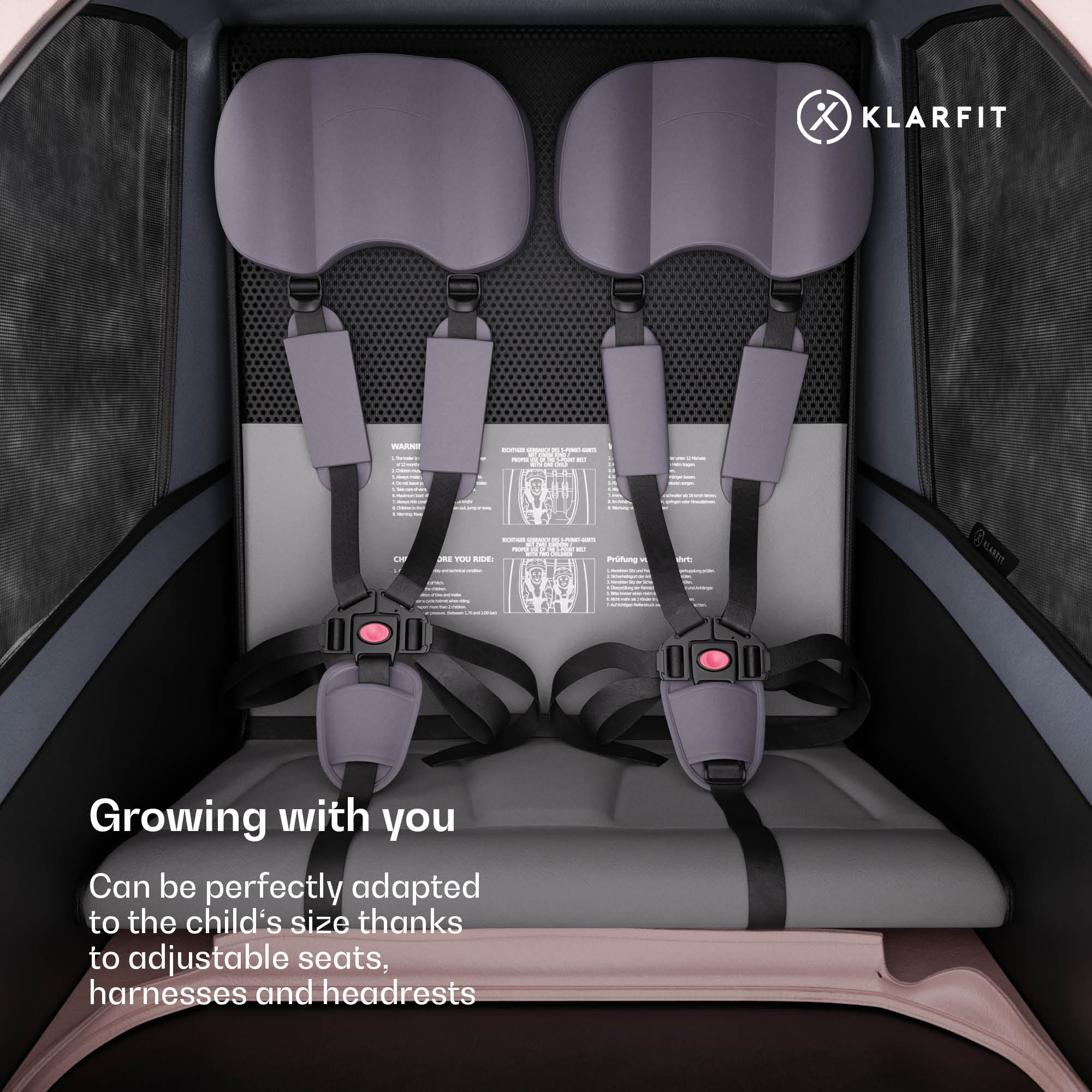 KLARFIT GoKiddo, príves na bicykel, príves/kočík, skladací, integrované brzdy, rastúci, pre 2 deti – Obrázok 5