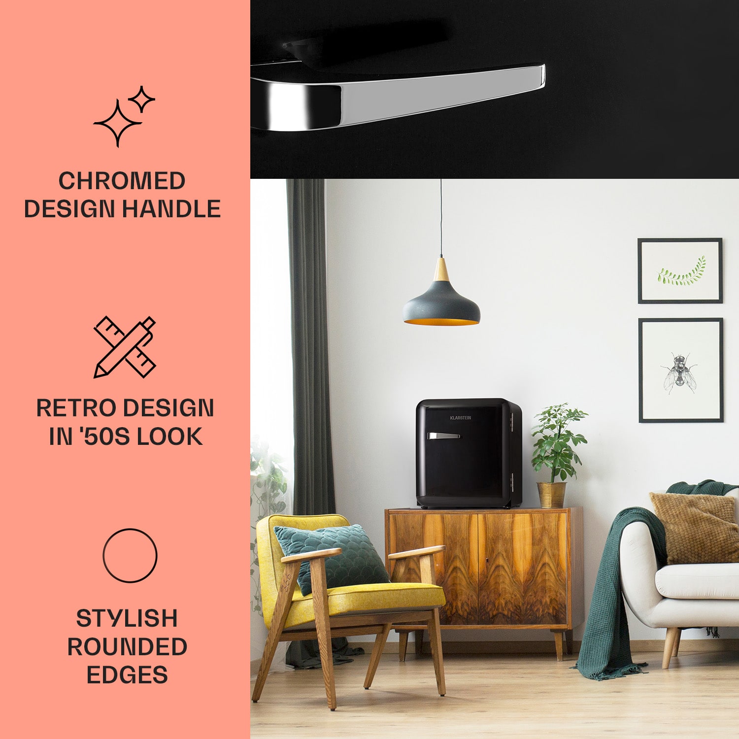 Klarstein Audrey Mini, retro chladnička, 48 l, 2 úrovne – Obrázok 2