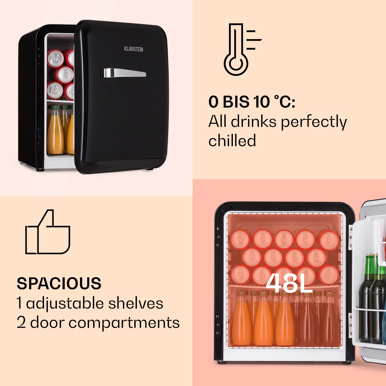 Klarstein Audrey Mini, retro chladnička, 48 l, 2 úrovne – Obrázok 3