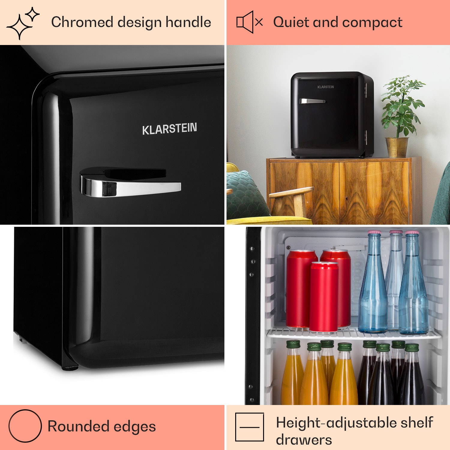 Klarstein Audrey Mini, retro chladnička, 48 l, 2 úrovne – Obrázok 4