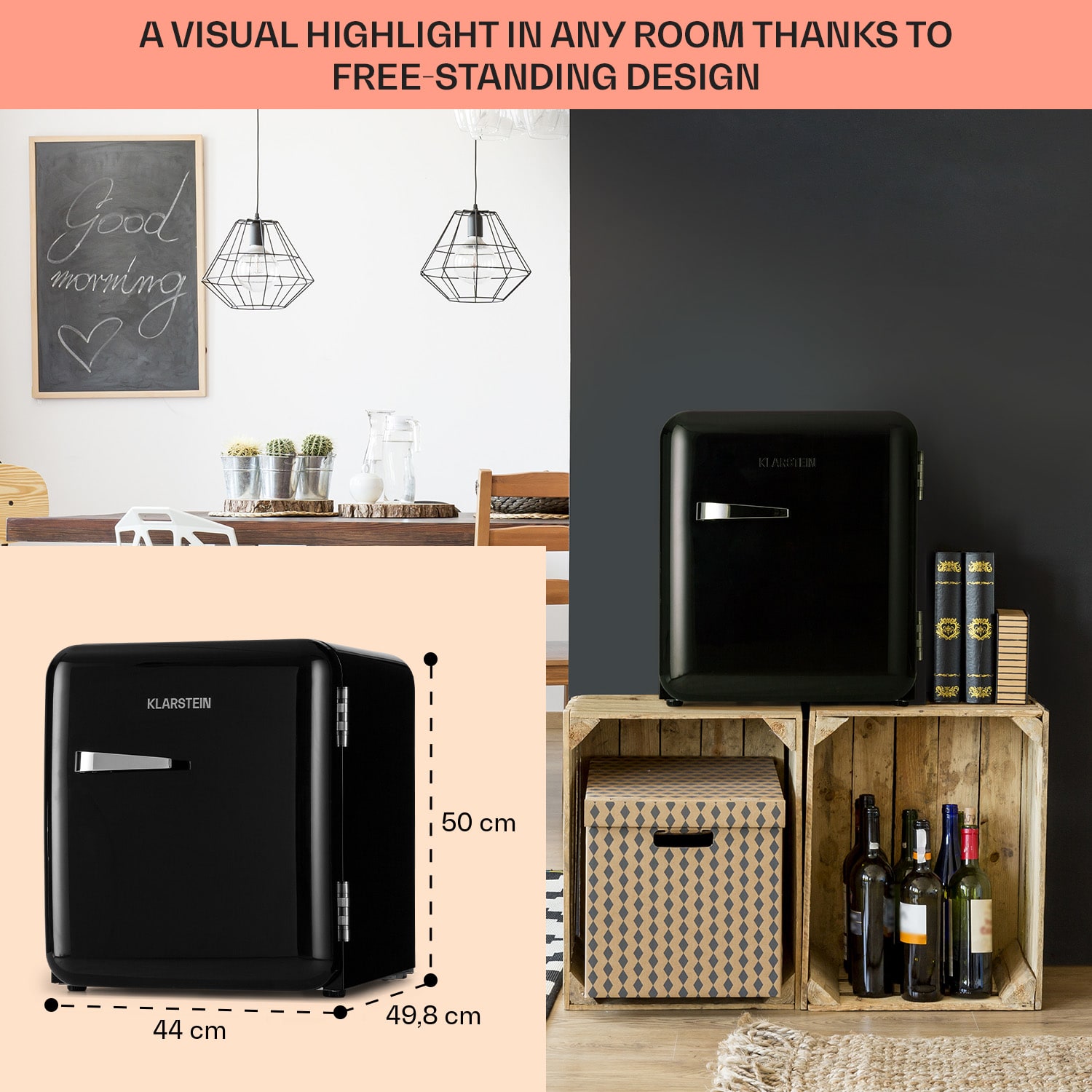 Klarstein Audrey Mini, retro chladnička, 48 l, 2 úrovne – Obrázok 5