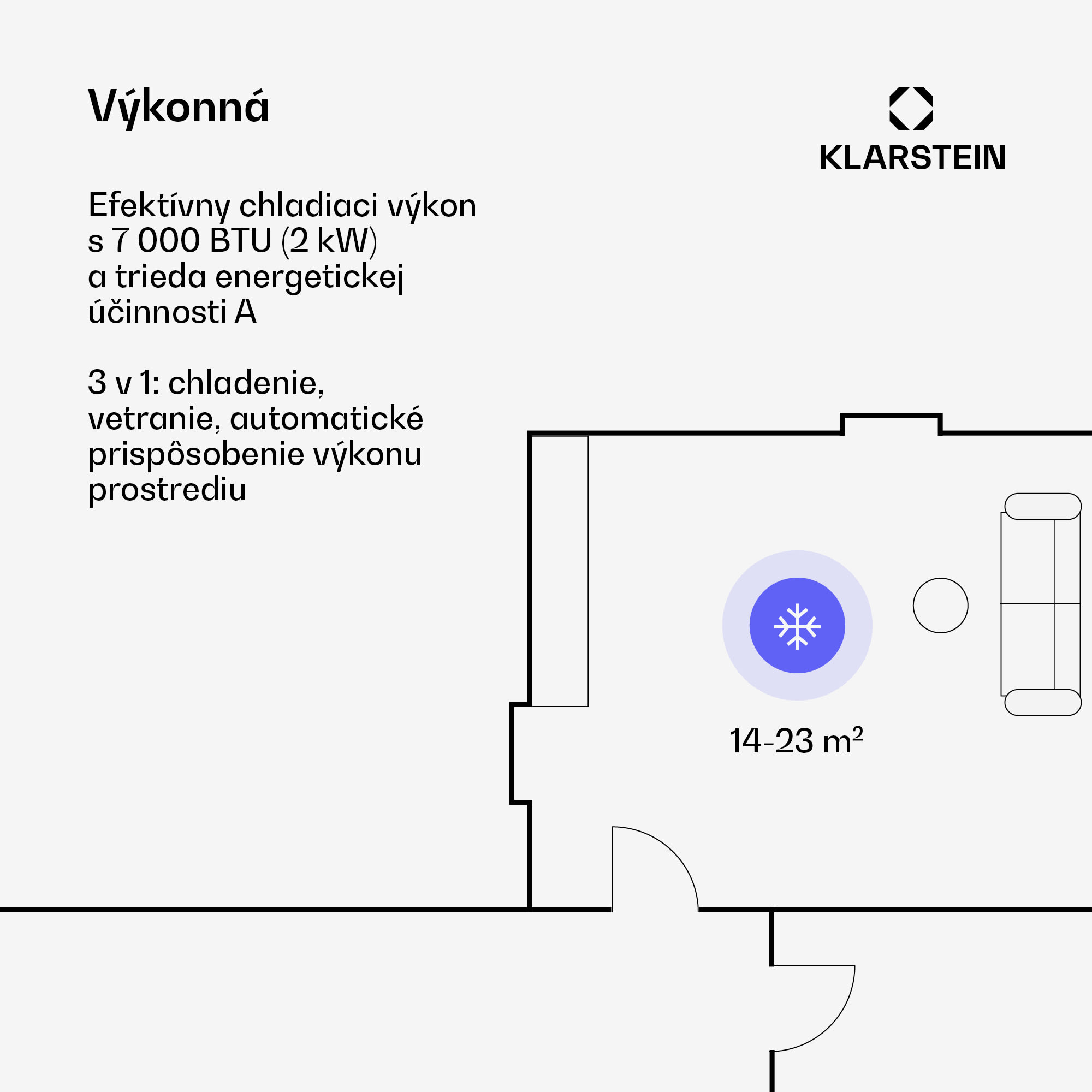 Klarstein Breeze Box 7K Smart PAC klimatizácia, režim 3 v 1, Inteigentné ovládanie, do 25 m², 24-hodinový časovač, mobilná – Obrázok 3