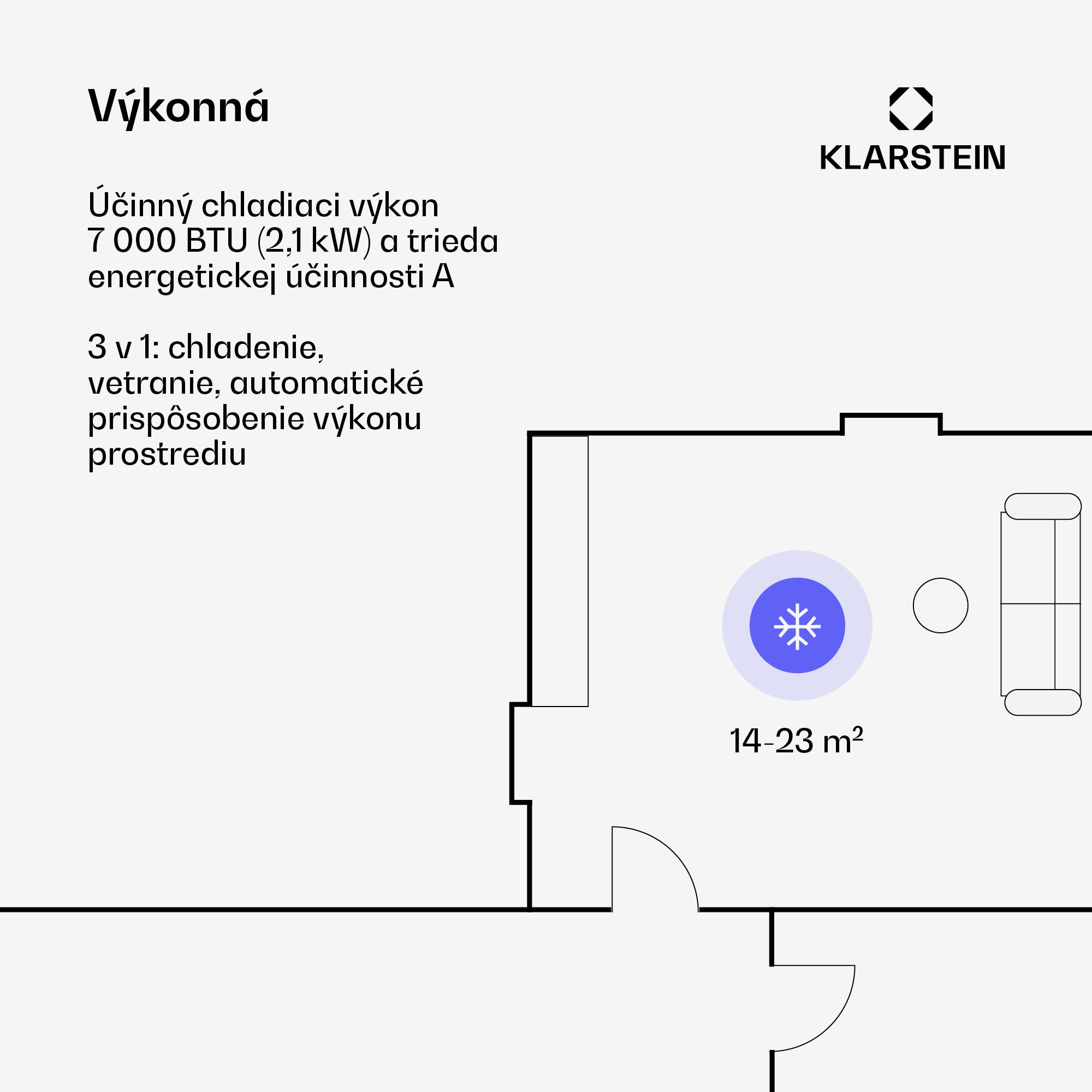 Klarstein Aero Ring 7K klimatizácia 7 000 BTU mobilná a smart pre max. 25 m² so hlasovým ovládaním – Obrázok 3