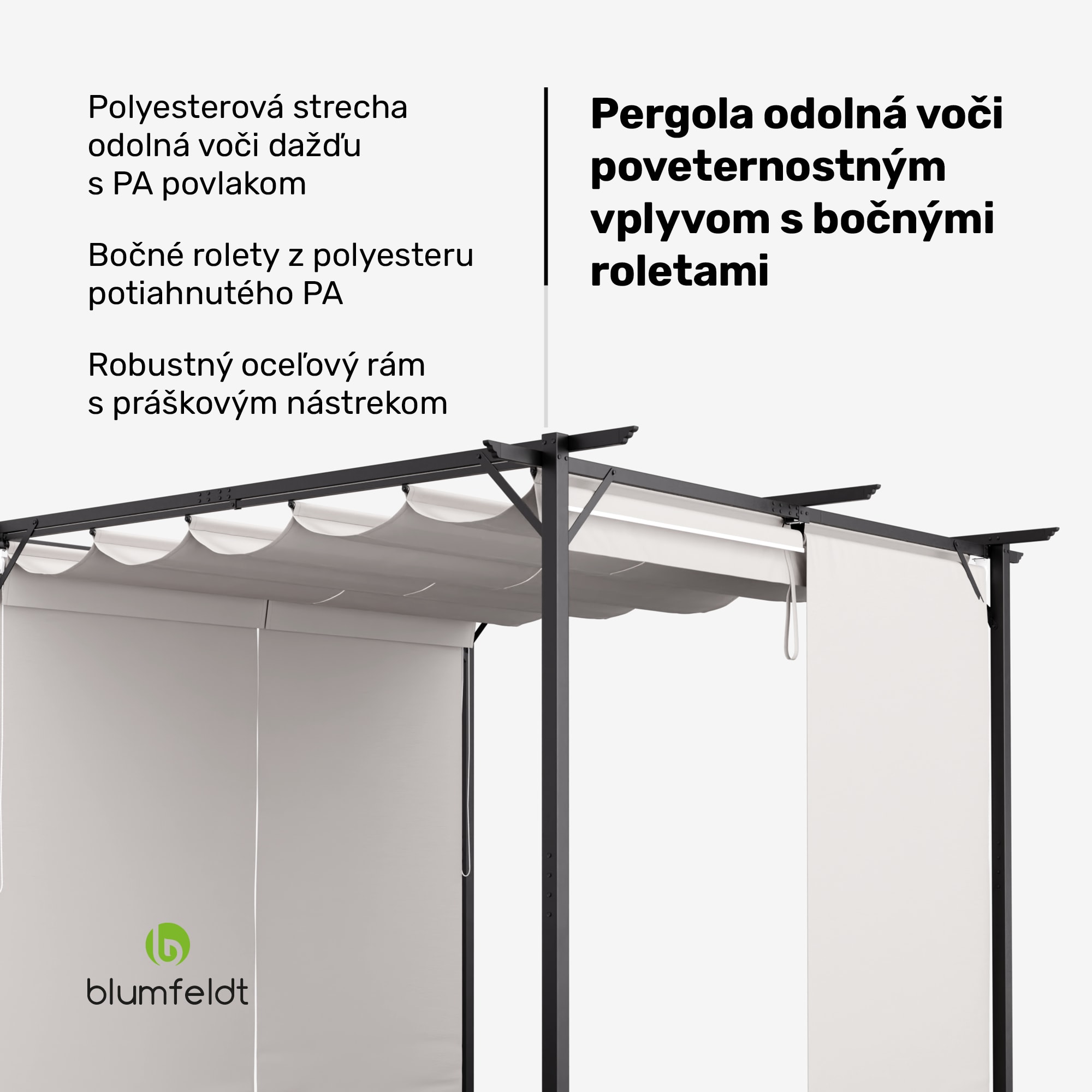 Blumfeldt Pantheon Robust, pergola, 3 x 3 m, s bočnými roletami, práškovo lakovaná oceľ odolná voči poveternostným vplyvom – Obrázok 2