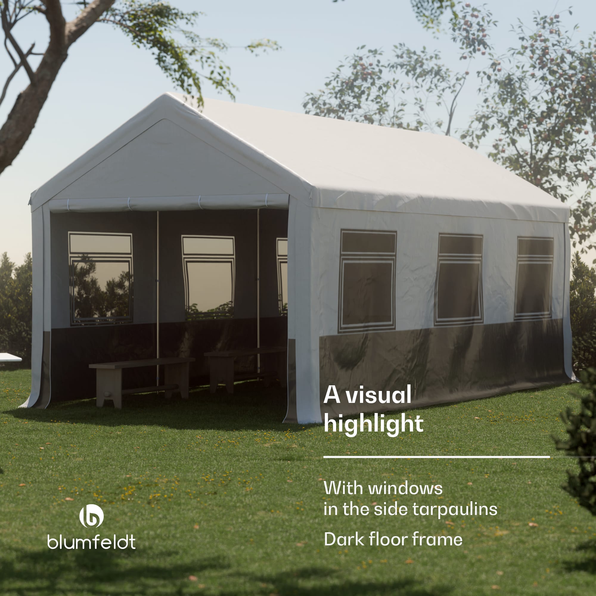 Blumfeldt Party Haven, stan, 598 x 296 x 280 cm, odolný voči poveternostným vplyvom, oceľový rám, jednoduchá montáž, s bočnými stenami – Obrázok 4