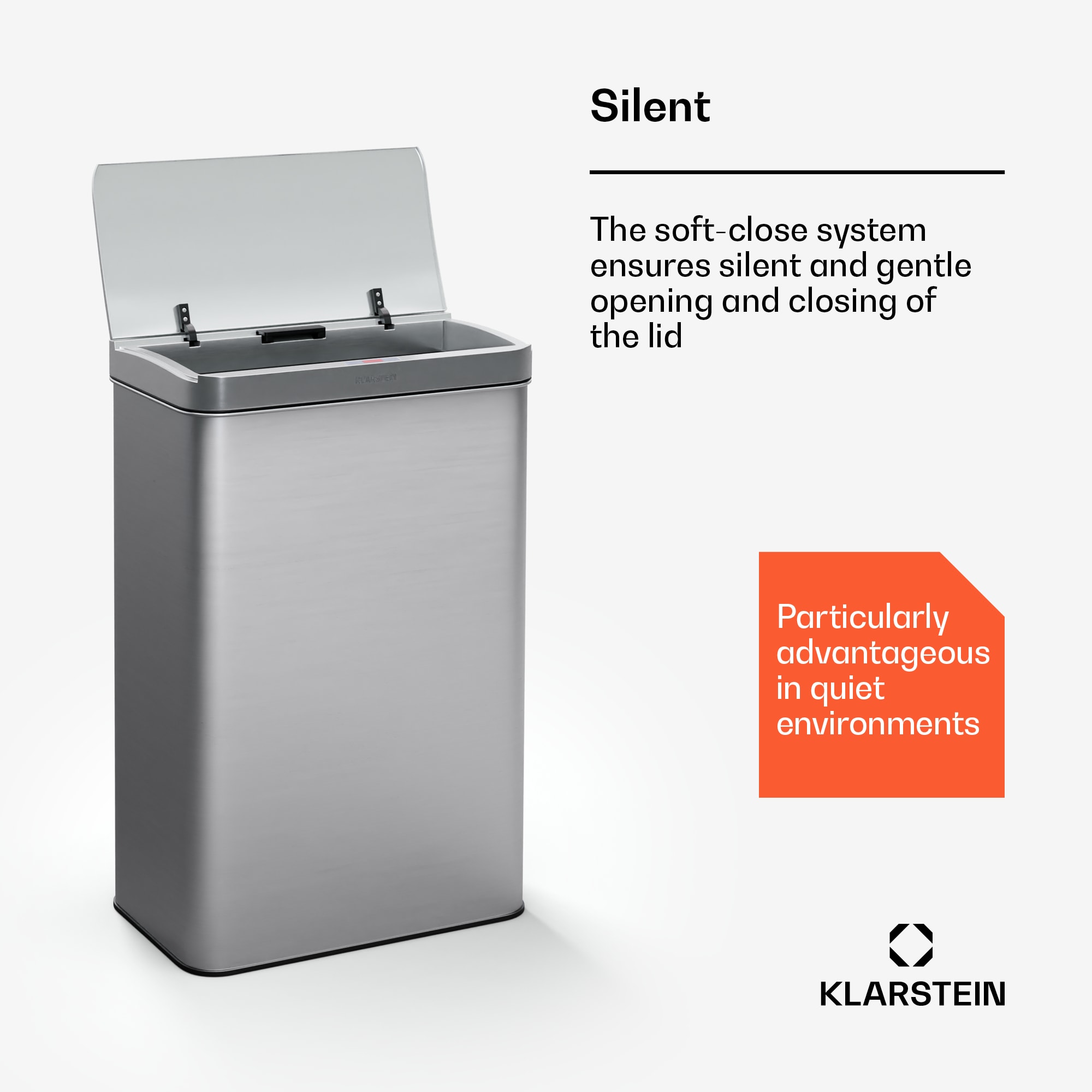 Klarstein Touchless, senzorový odpadkový kôš, 50 l, z nehrdzavejúcej ocele, Soft-Close zatváranie, napájaný batériou, LED displej, časovač – Obrázok 5