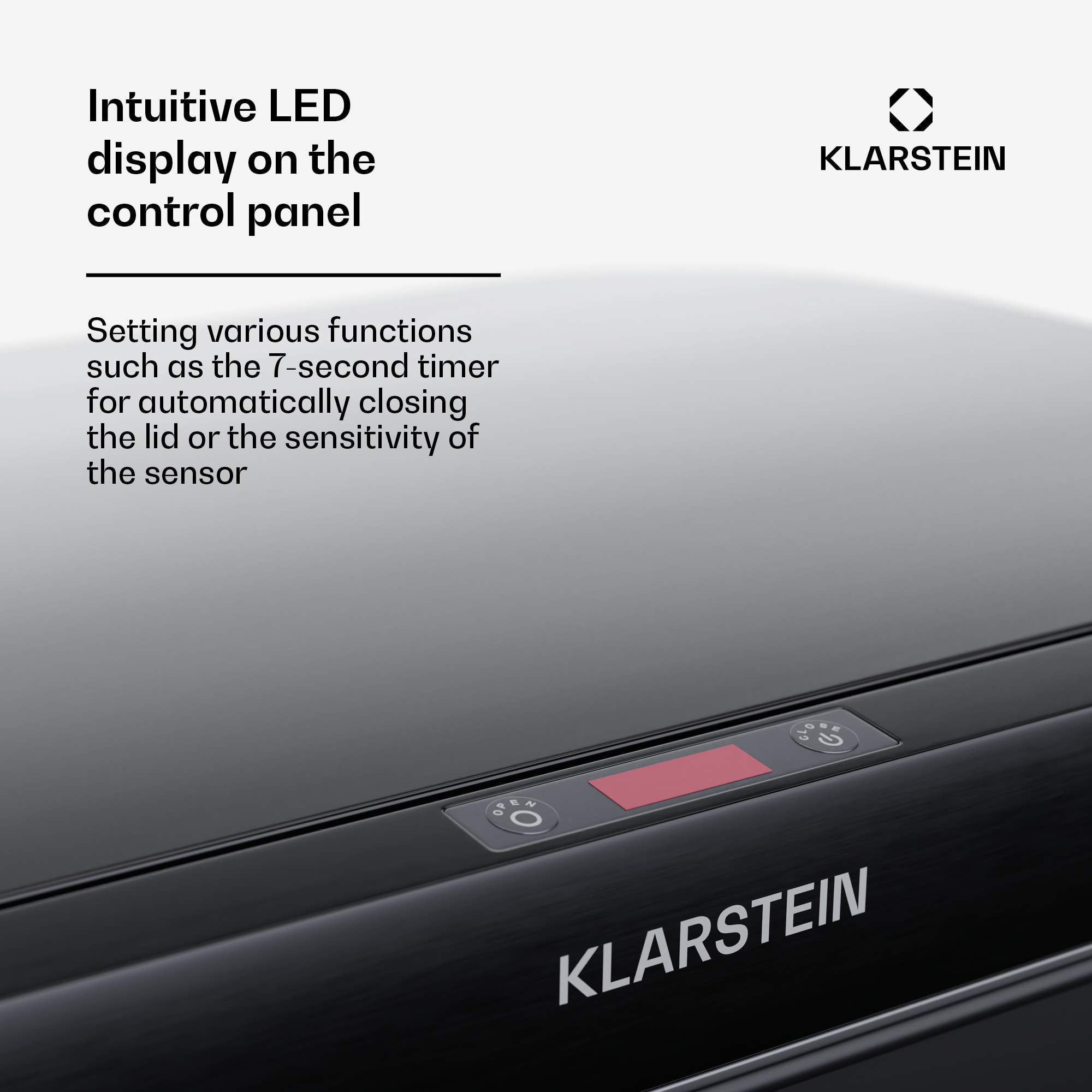 Klarstein Touchless, senzorový odpadkový kôš, 60 l, z nehrdzavejúcej ocele, Soft-Close zatváranie, napájaný batériou, LED displej, časovač – Obrázok 4