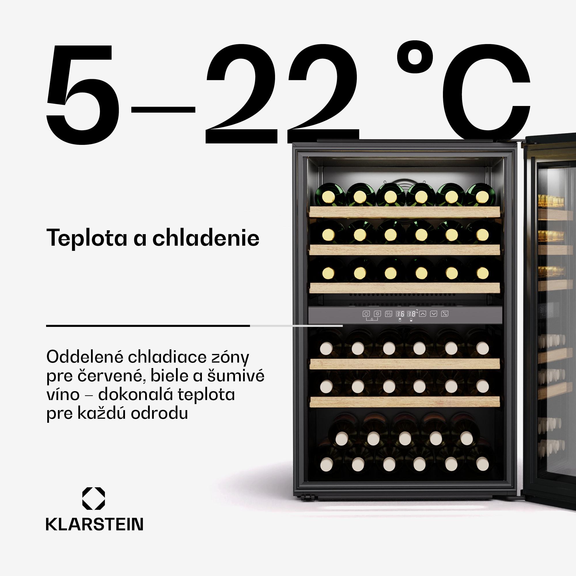 Klarstein Vinsider 57 Duo chladnička na víno, 2 chladiace zóny, 57 fliaš, vstavaný spotrebič – Obrázok 3