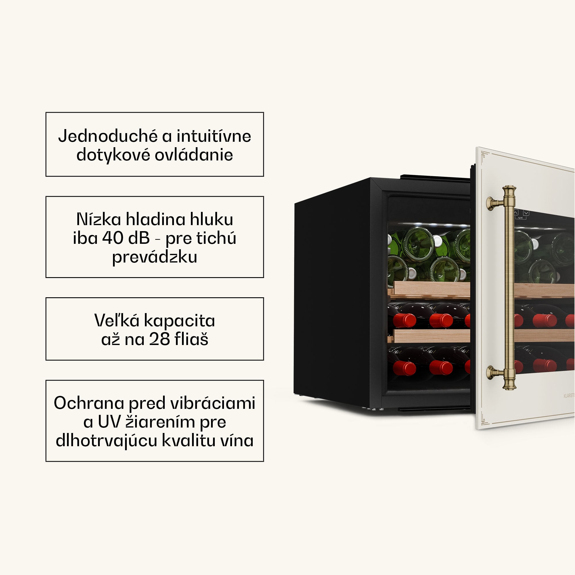 Klarstein Vinsider Victoria 28 chladnička na víno, 28 fliaš, dotyková, UV ochrana, LED, tichá, 2 police – Obrázok 5