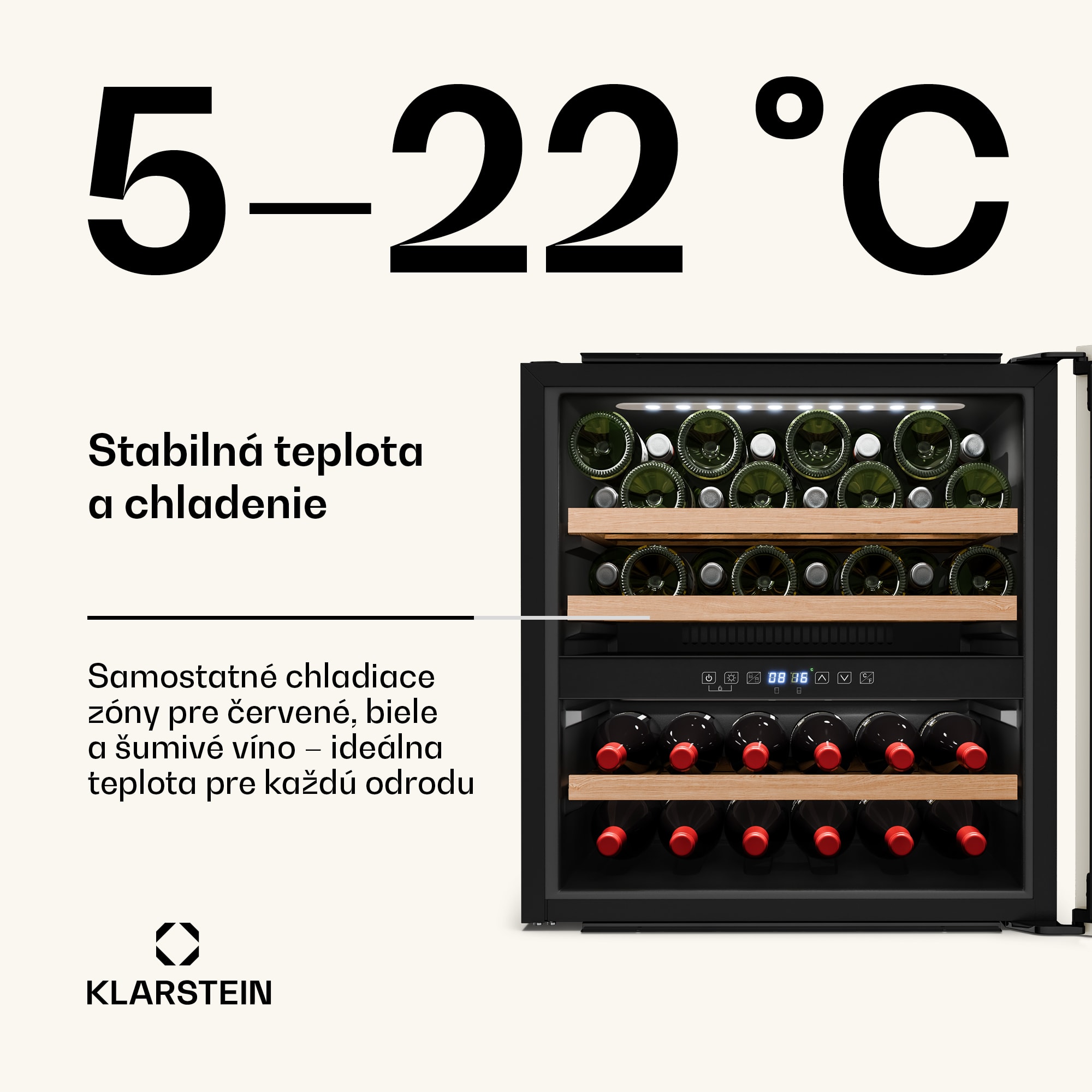 Klarstein Vinsider Victoria 36 chladnička na víno, 36 fliaš, dotyková, UV ochrana, LED, tichá, 3 police – Obrázok 3