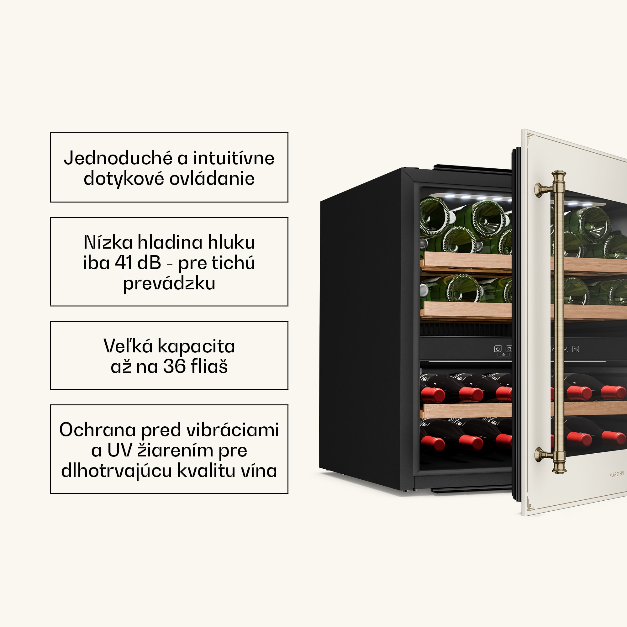 Klarstein Vinsider Victoria 36 chladnička na víno, 36 fliaš, dotyková, UV ochrana, LED, tichá, 3 police – Obrázok 5