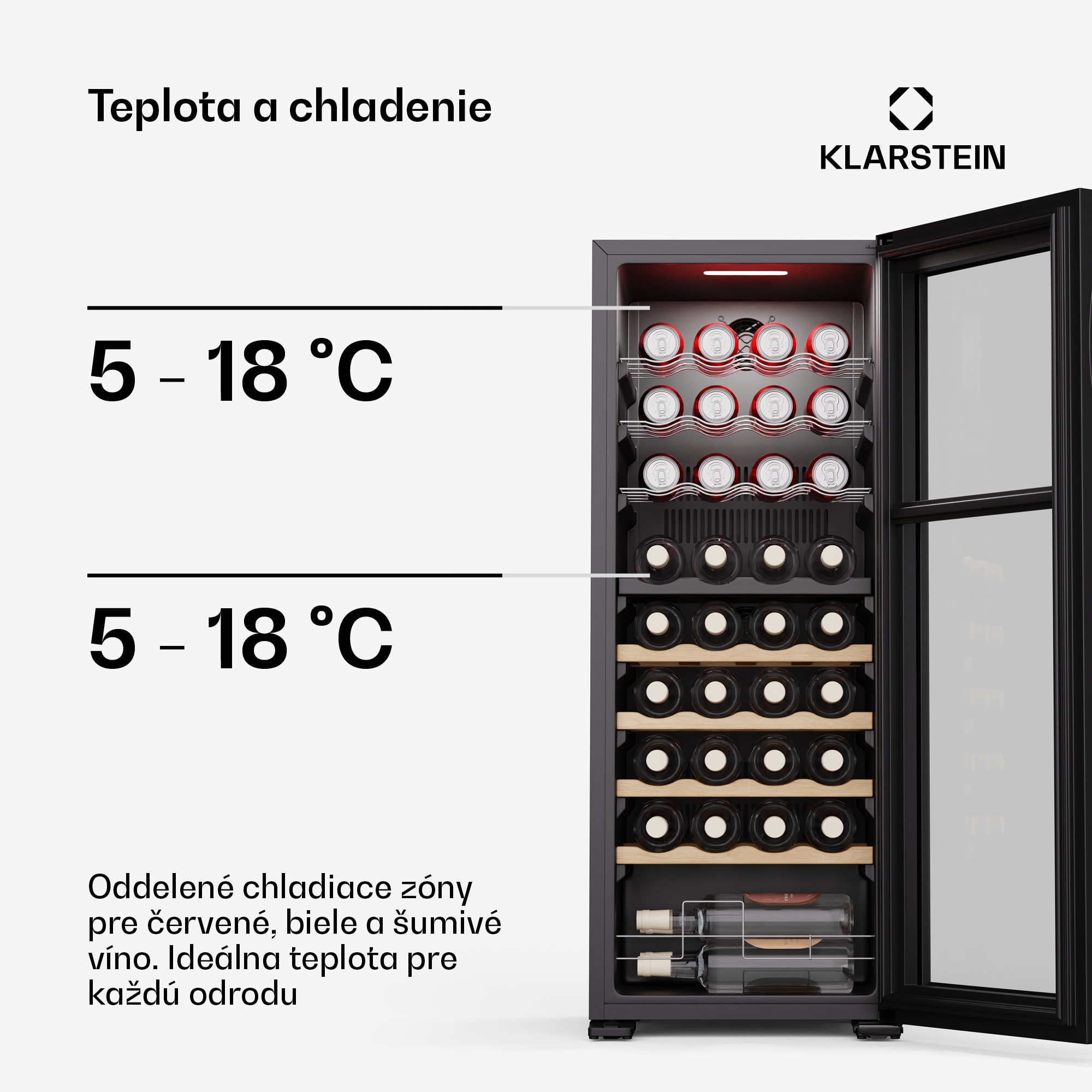 Klarstein Bovella 36 Duo+ chladnička na víno, 2 v 1, 36 fliaš, 2 zóny, 7 políc, Dotykové ovládanie – Obrázok 4