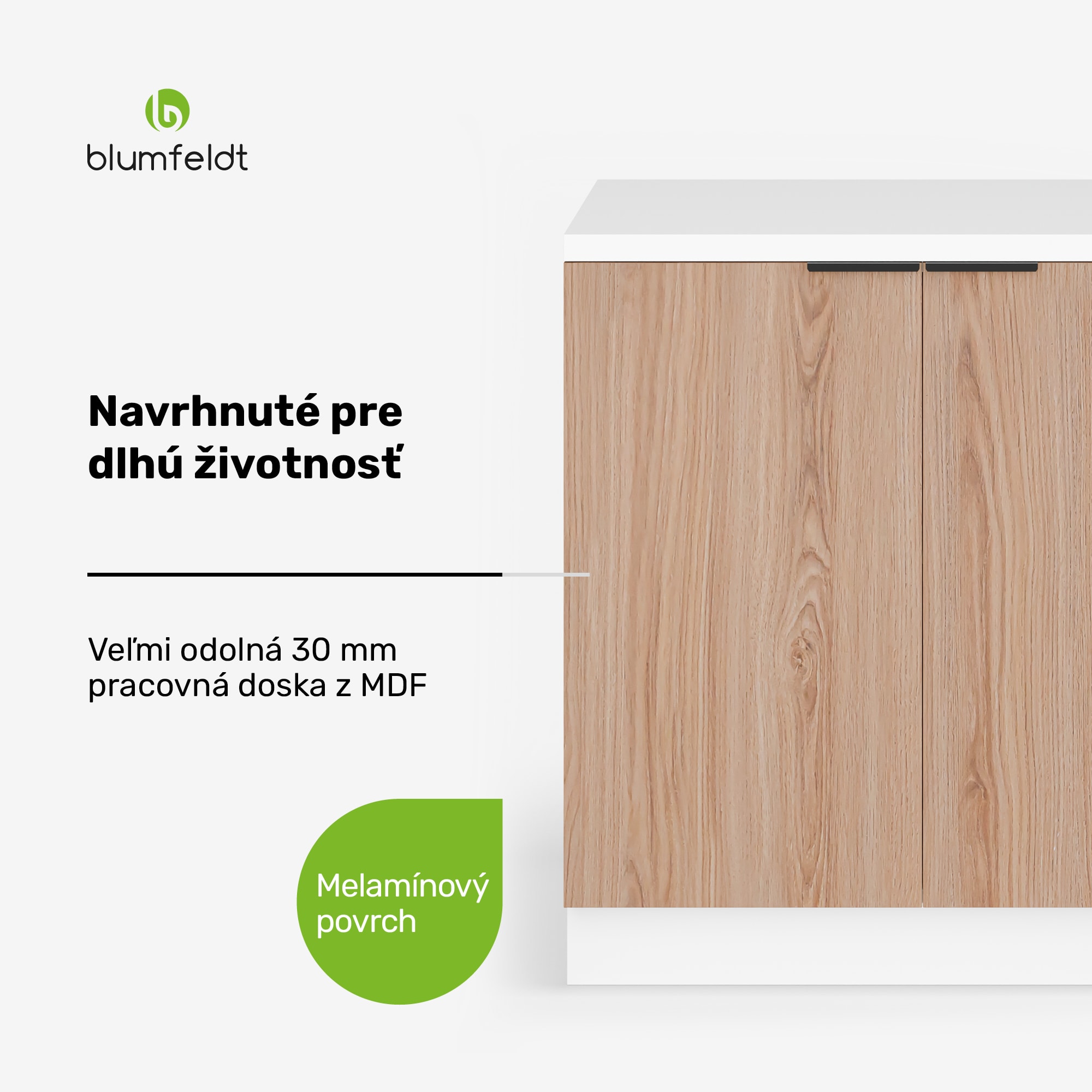 Blumfeldt WoodVista spodná skrinka drezu, Robustná, Soft-Close závesy, Hliníkové rukoväte – Obrázok 2