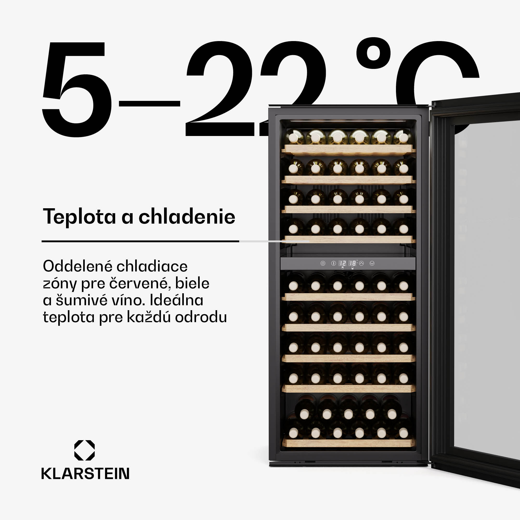 Klarstein Vinsider Duo chladnička na víno, 79 fliaš, 2 chladiace zóny, UV ochrana, 9 políc, Dotykové ovládanie – Obrázok 4